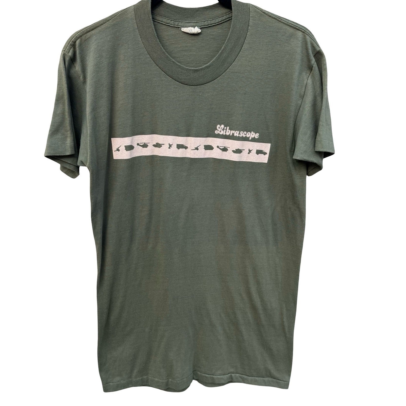 Librascope Vintage Military Tech T-Shirt Mens Small Olive Green Made in USA
