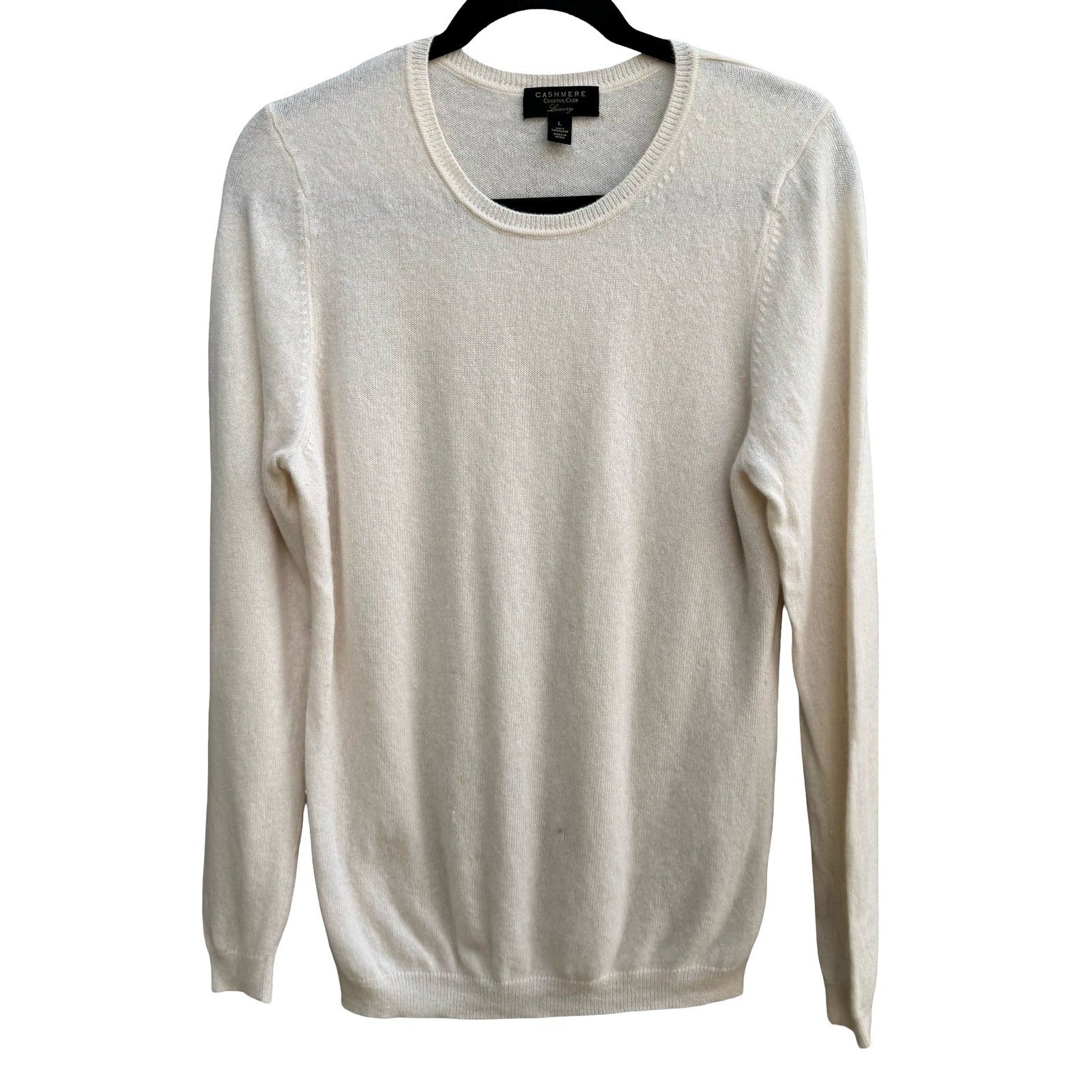 Charter Club Luxury Cashmere Old Money Preppy Minimalist Sweater Ivory Womens L