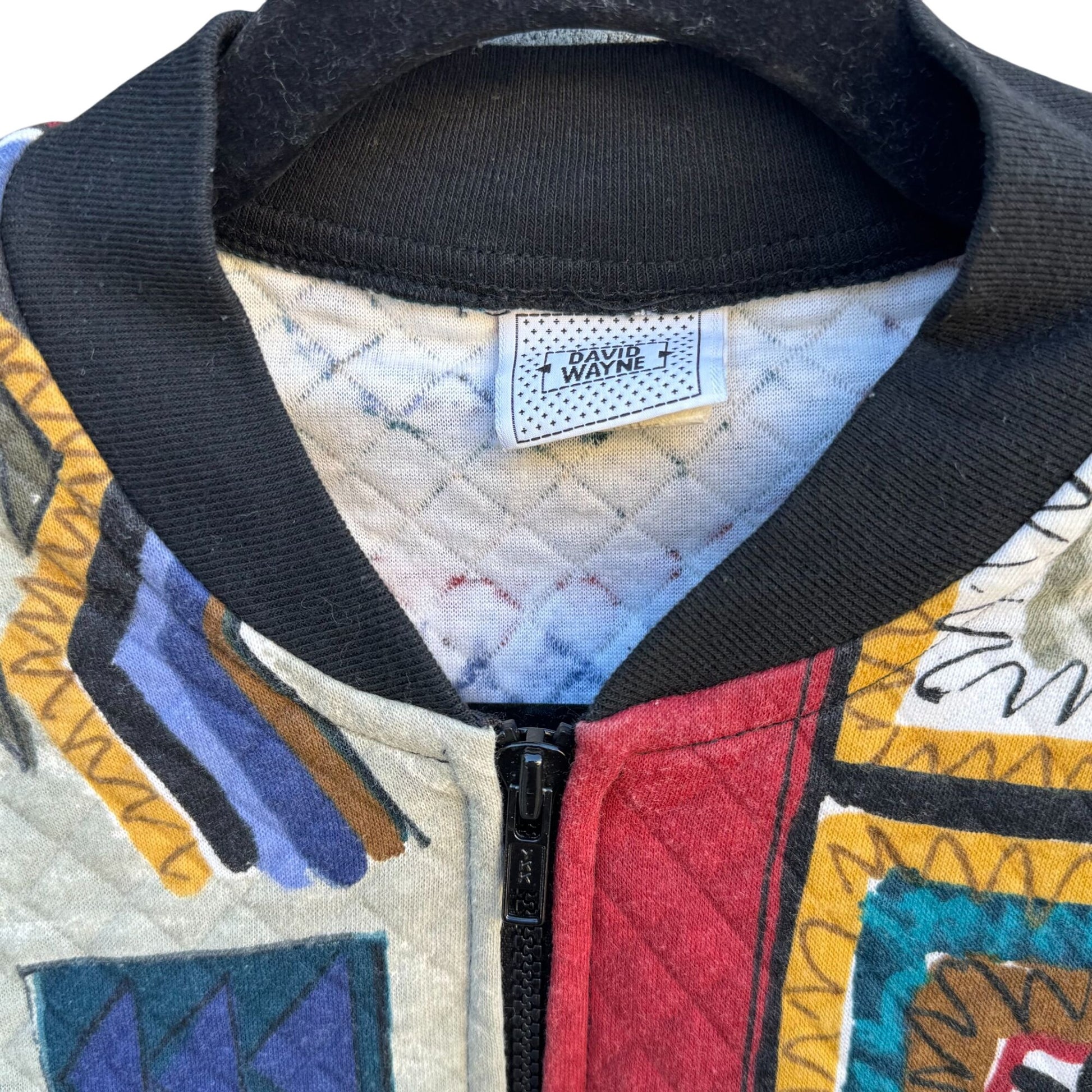 David Wayne Vintage Womens Quilted Geometric Print Retro Bomber Jacket Womens XL