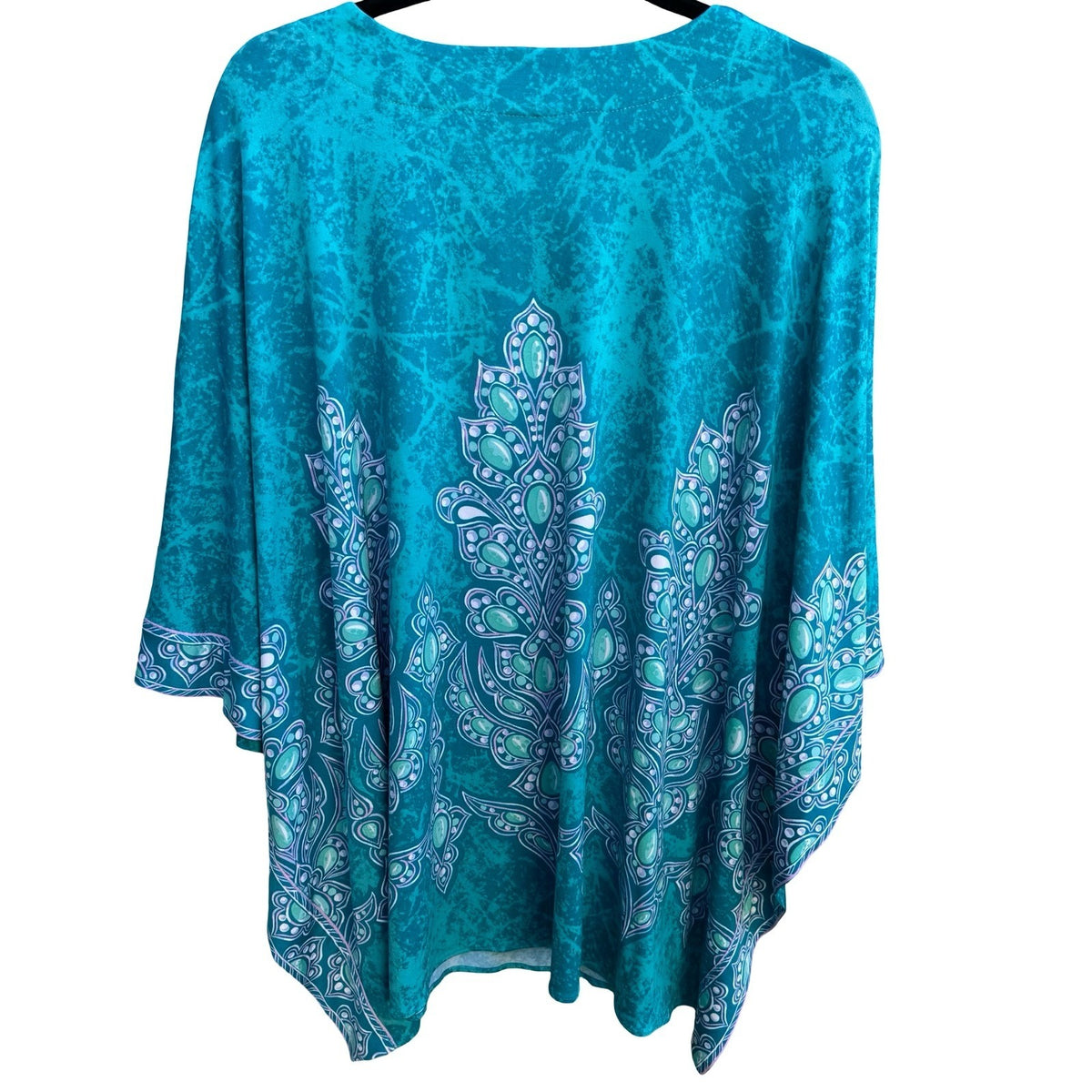 Bob Mackie Wearable Art Boho Resortwear Teal Paisley Kimono Sleeve Kaftan Top M