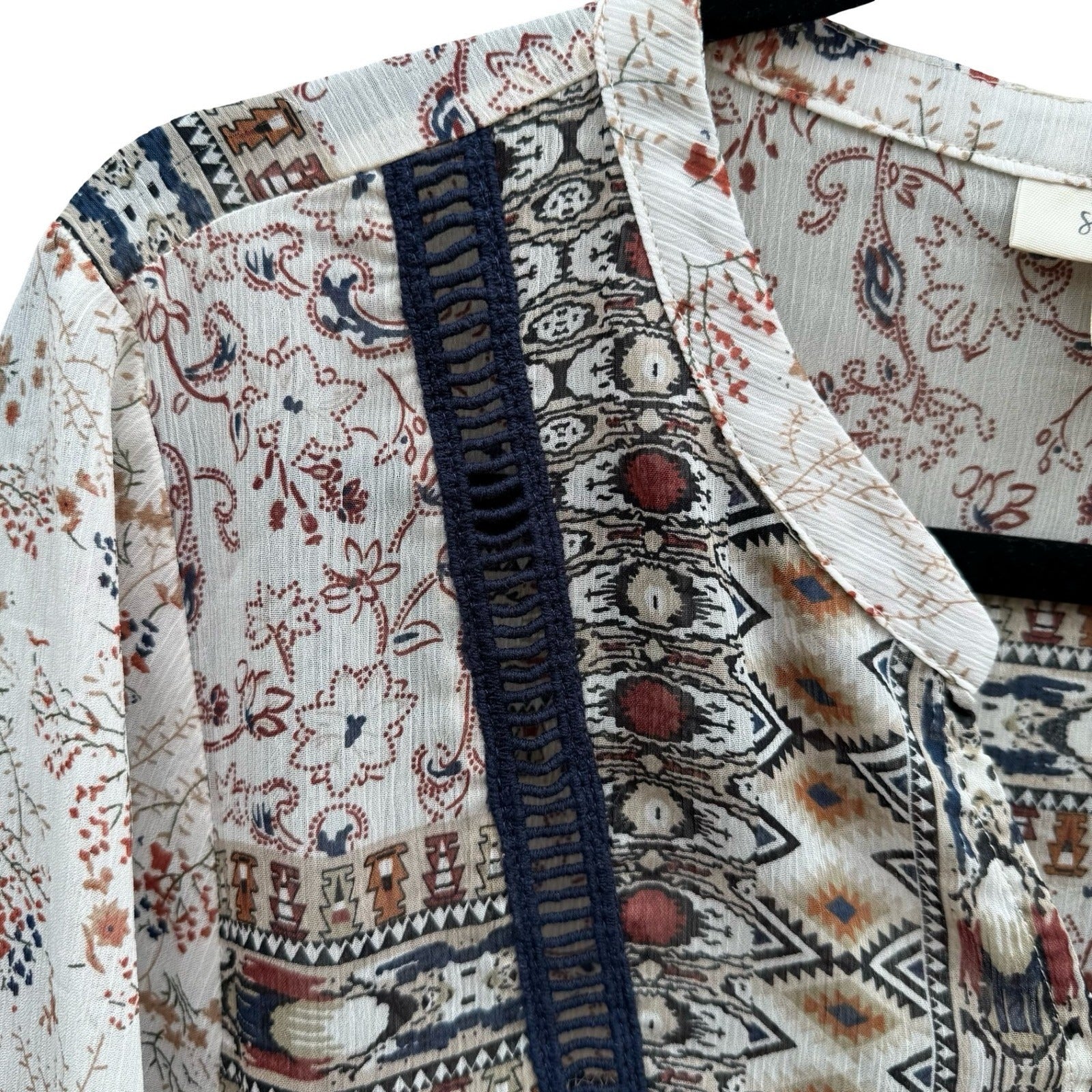Style & Co Boho Crochet Paisley Bell Sleeve Peasant Blouse Festival Airy Women M