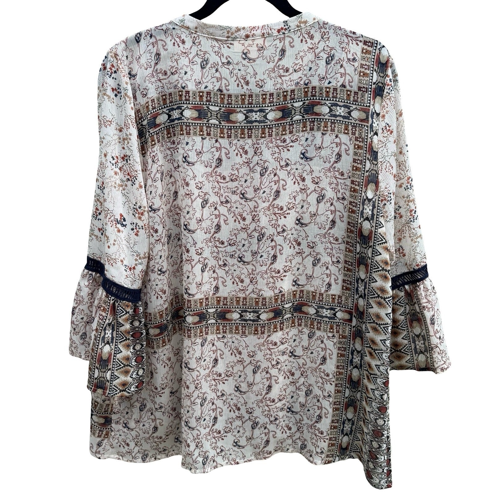 Style & Co Boho Crochet Paisley Bell Sleeve Peasant Blouse Festival Airy Women M