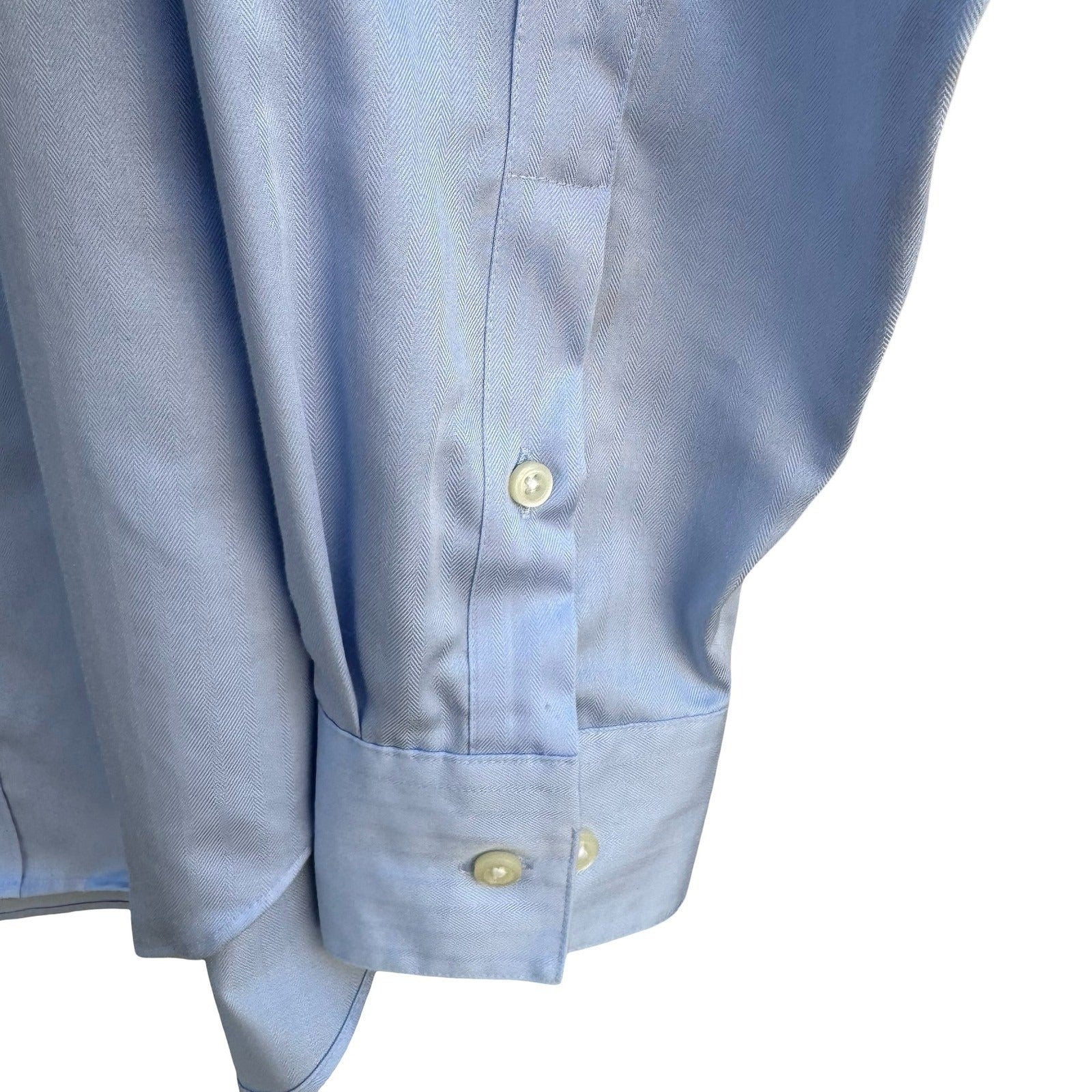 Joseph Abboud Mens Slim Fit Dress Shirt 16 36/37 Tall Blue Herringbone Non-Iron