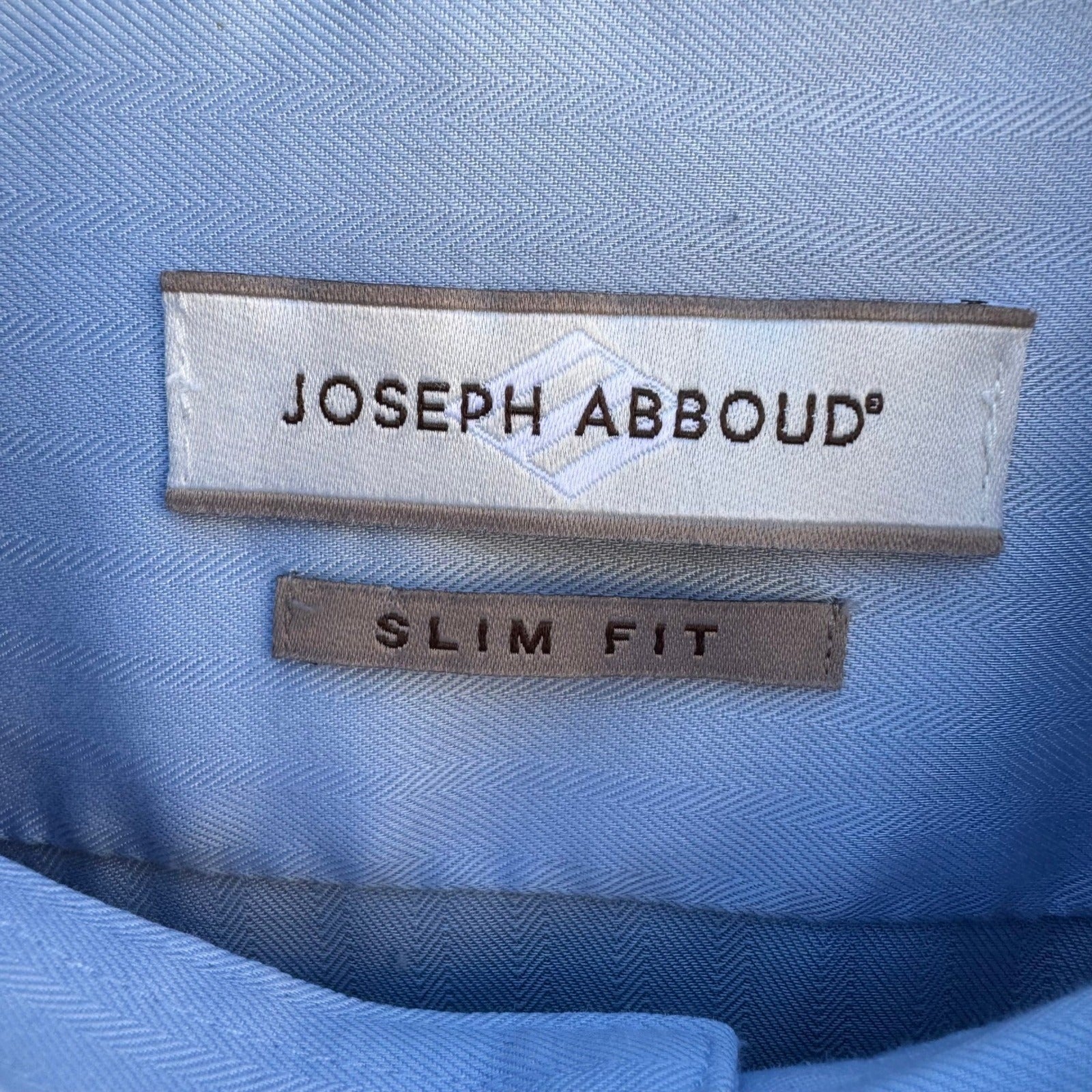 Joseph Abboud Mens Slim Fit Dress Shirt 16 36/37 Tall Blue Herringbone Non-Iron
