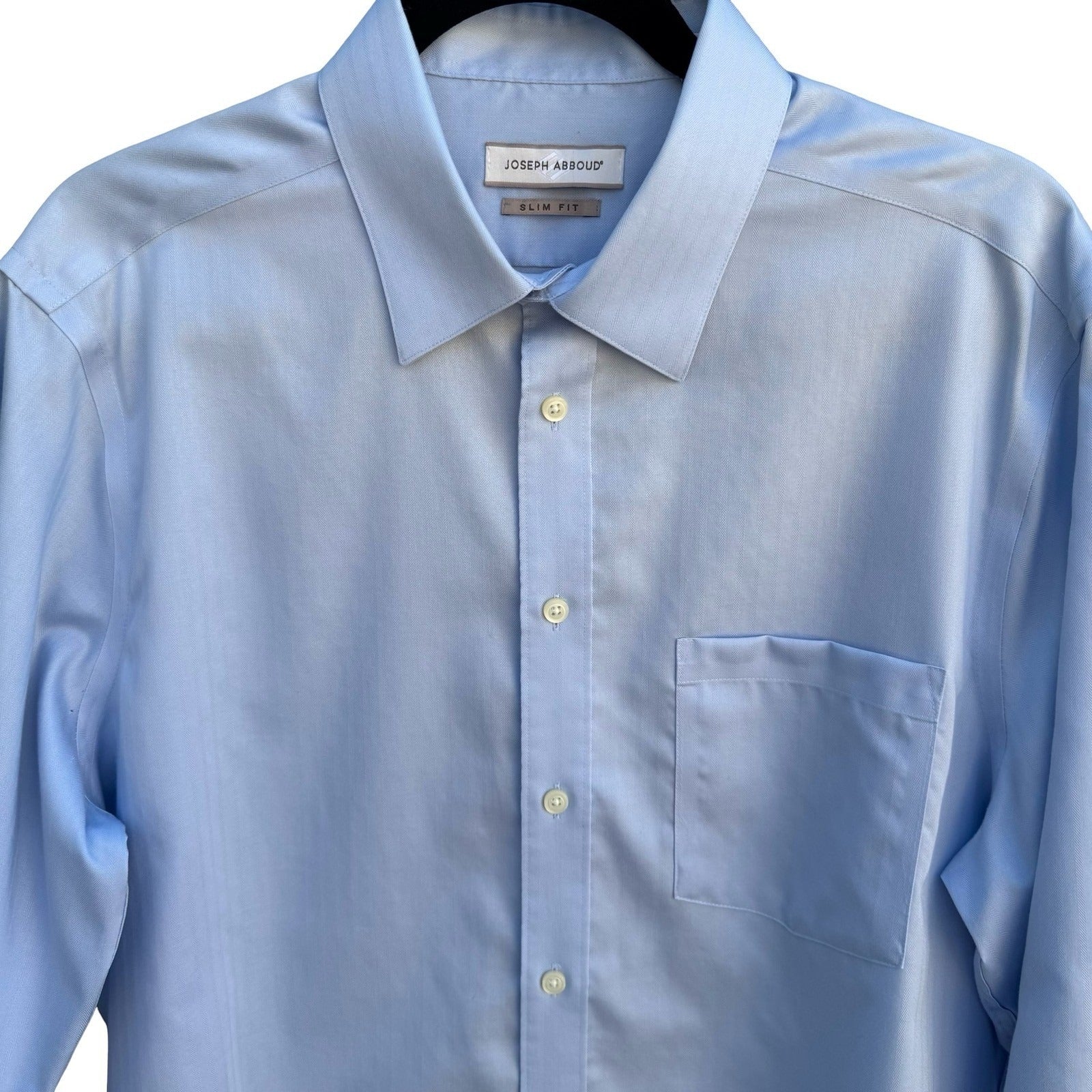 Joseph Abboud Mens Slim Fit Dress Shirt 16 36/37 Tall Blue Herringbone Non-Iron