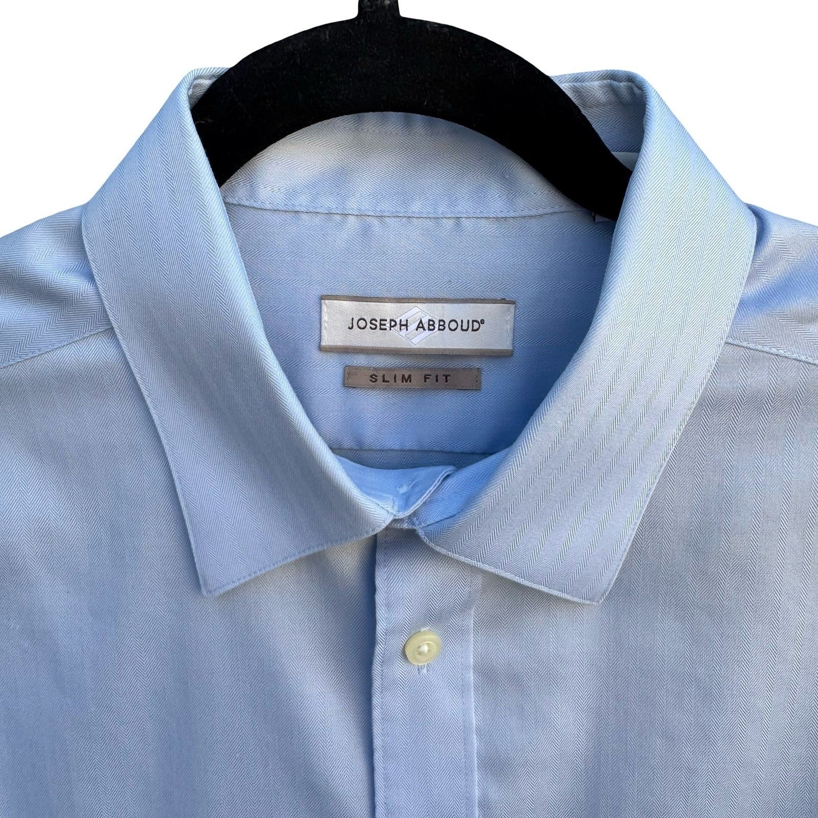 Joseph Abboud Mens Slim Fit Dress Shirt 16 36/37 Tall Blue Herringbone Non-Iron