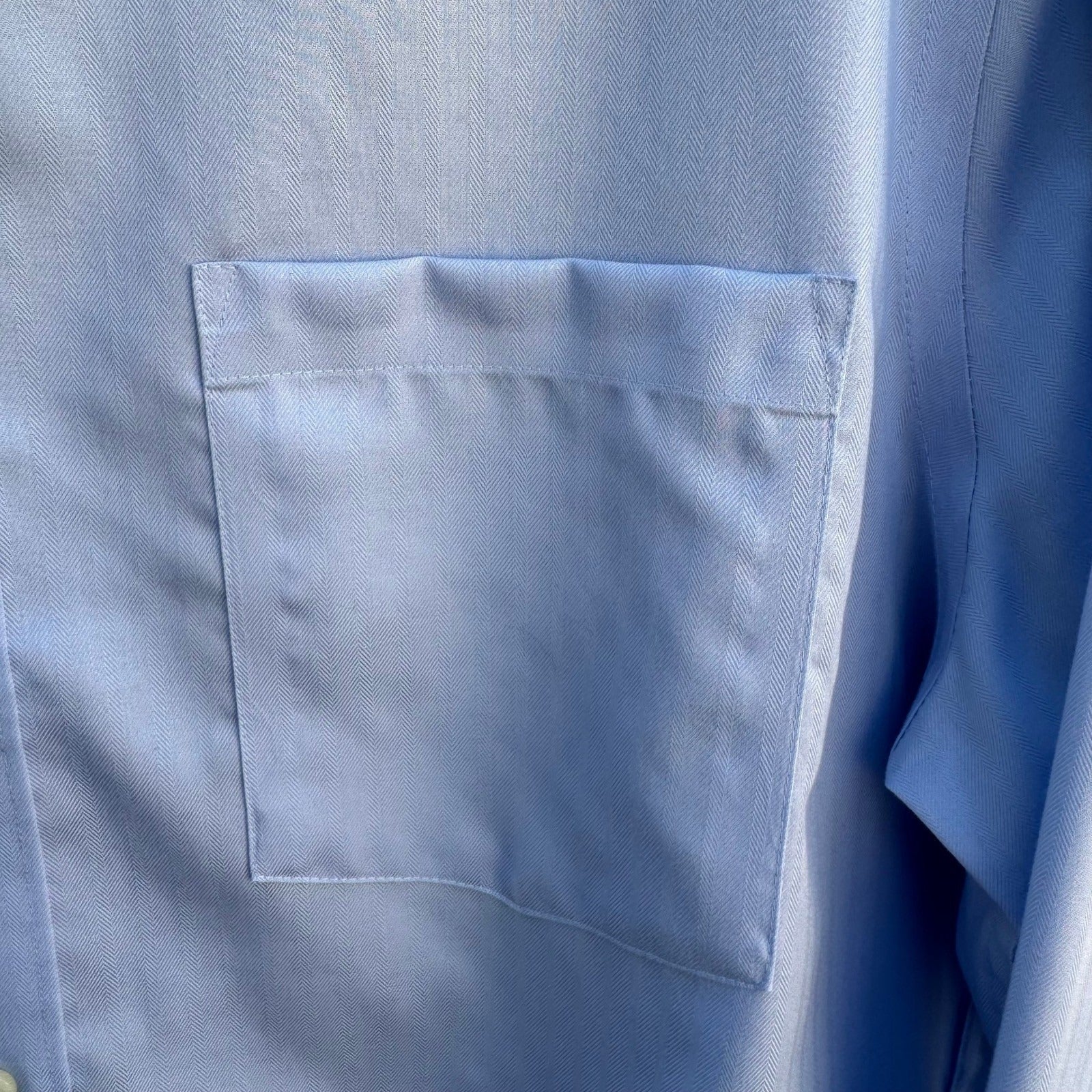 Joseph Abboud Mens Slim Fit Dress Shirt 16 36/37 Tall Blue Herringbone Non-Iron