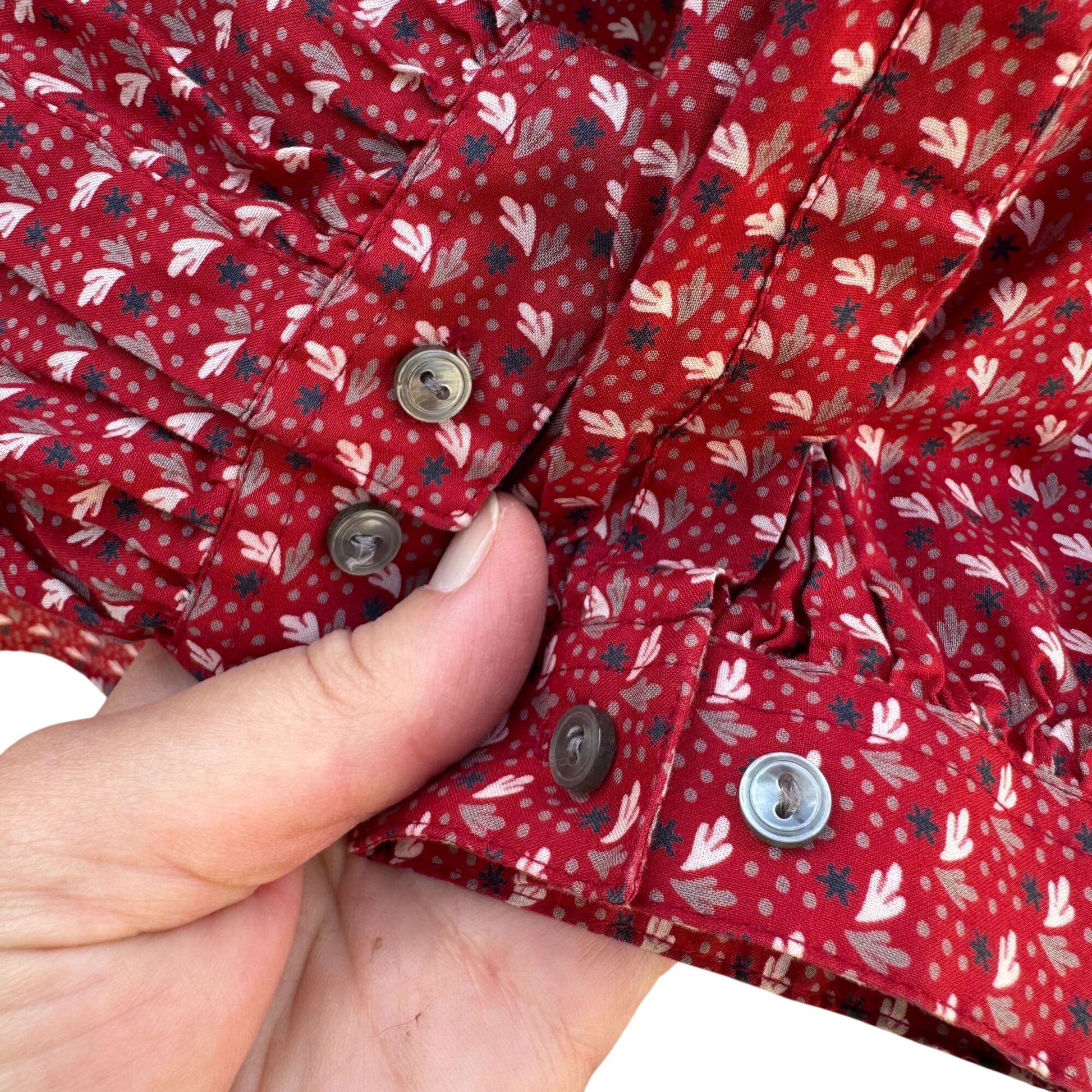 Foxcroft Vintage Womens Red White Button-Up Bow Detail Balloon Sleeve Blouse