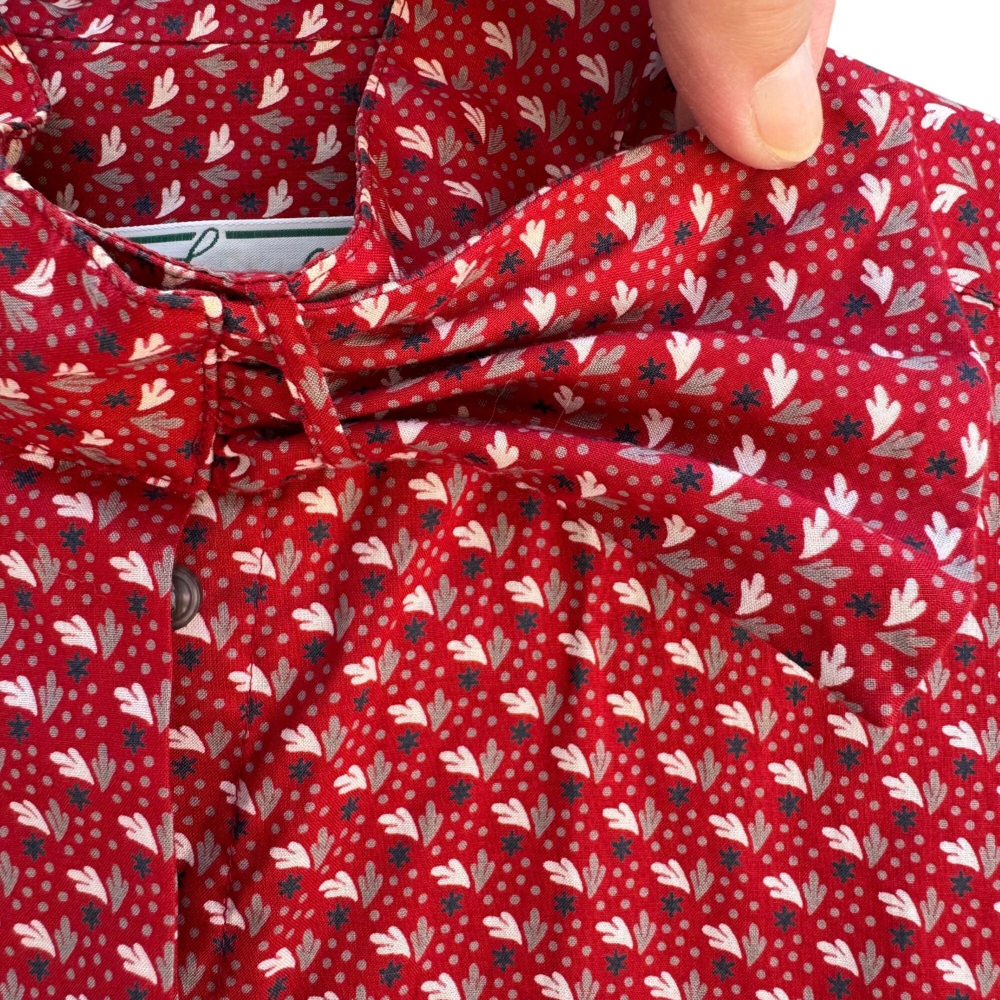 Foxcroft Vintage Womens Red White Button-Up Bow Detail Balloon Sleeve Blouse