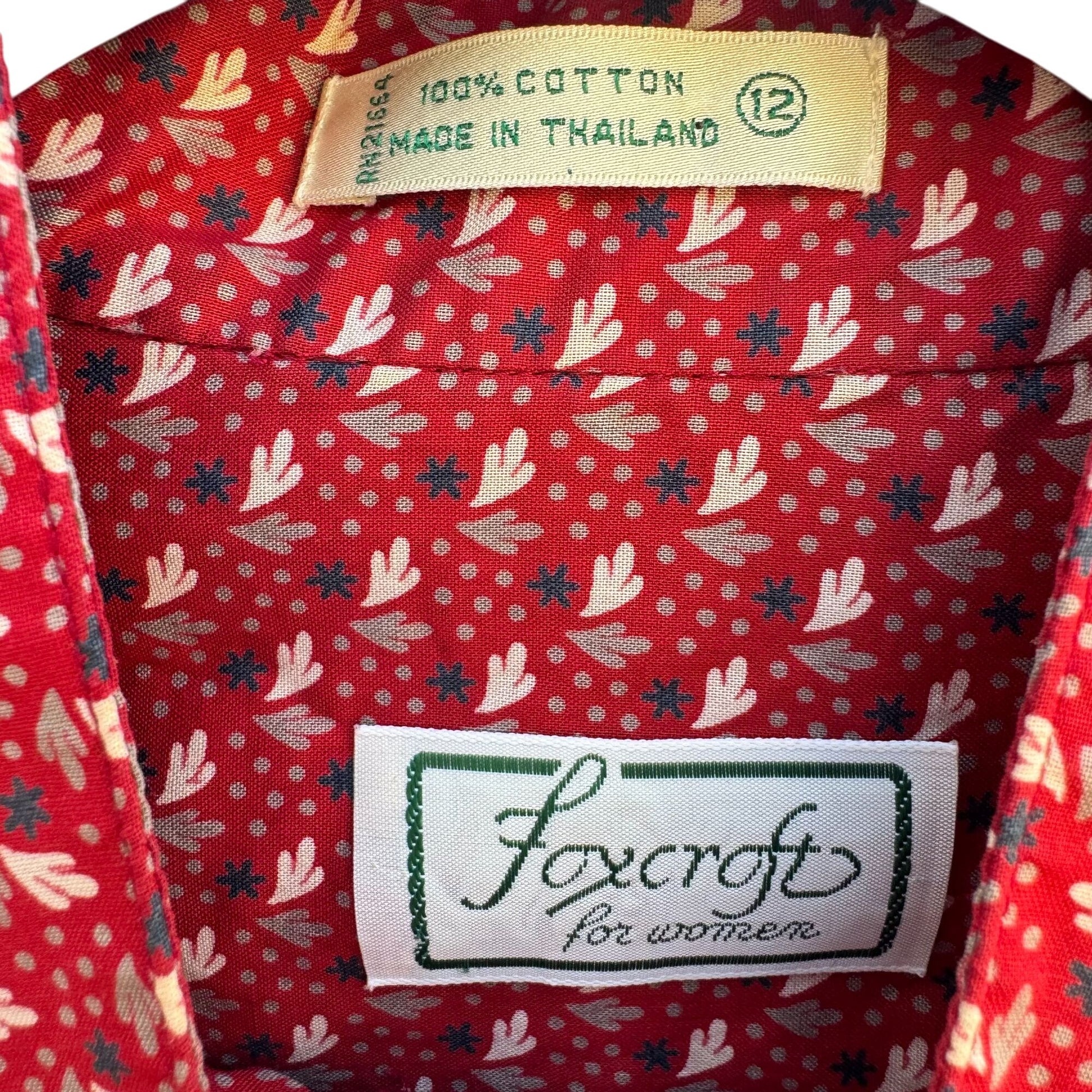 Foxcroft Vintage Womens Red White Button-Up Bow Detail Balloon Sleeve Blouse