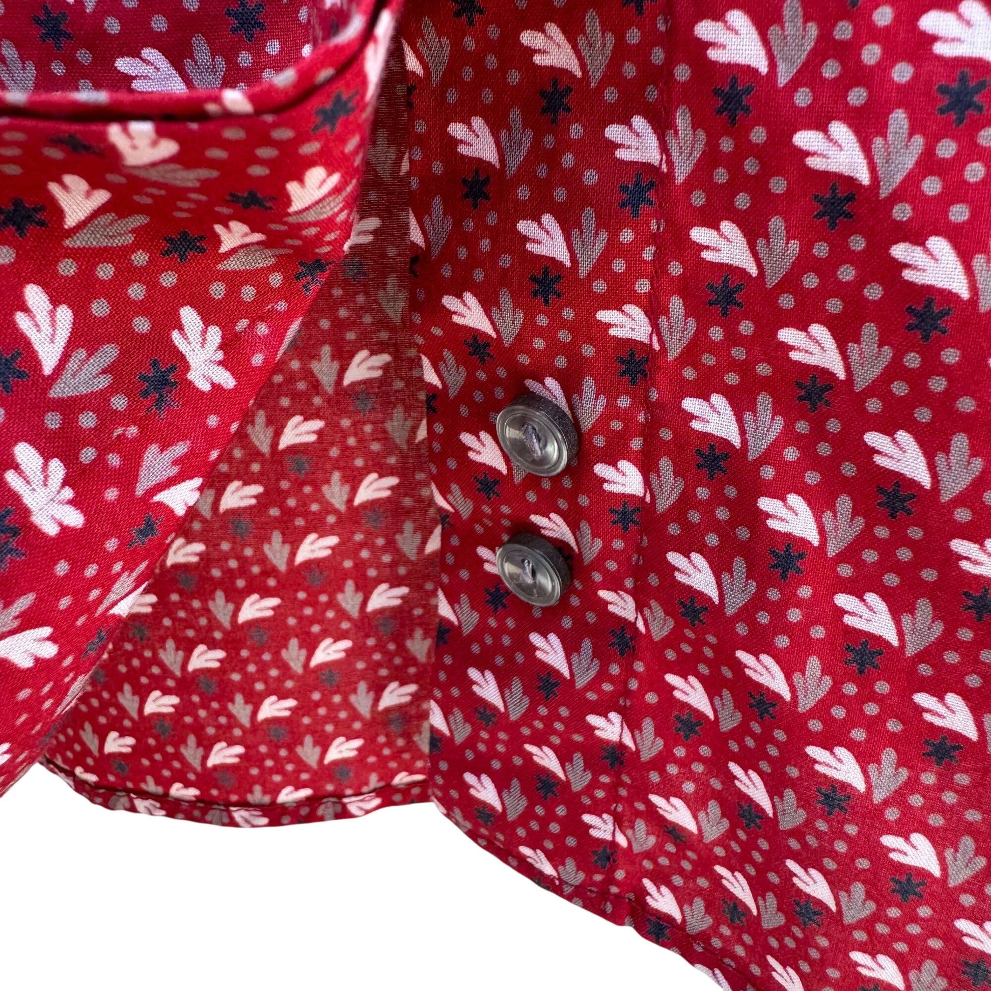 Foxcroft Vintage Womens Red White Button-Up Bow Detail Balloon Sleeve Blouse