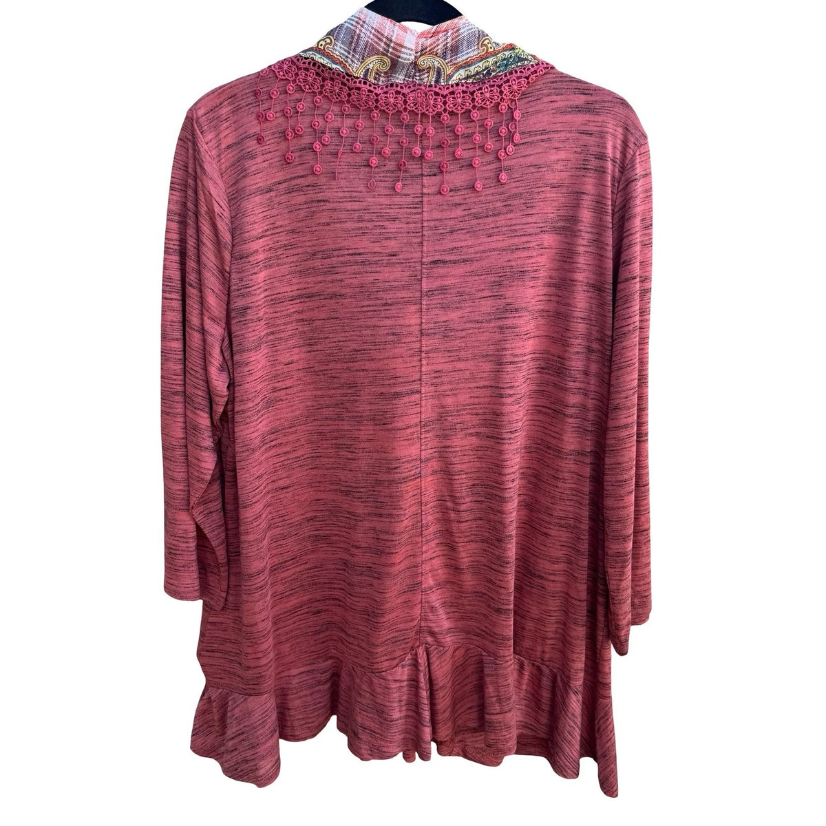 Live and Let Live Boho Romantic Peplum Top Teaberry Paisley Scarf Lace 2X NWT