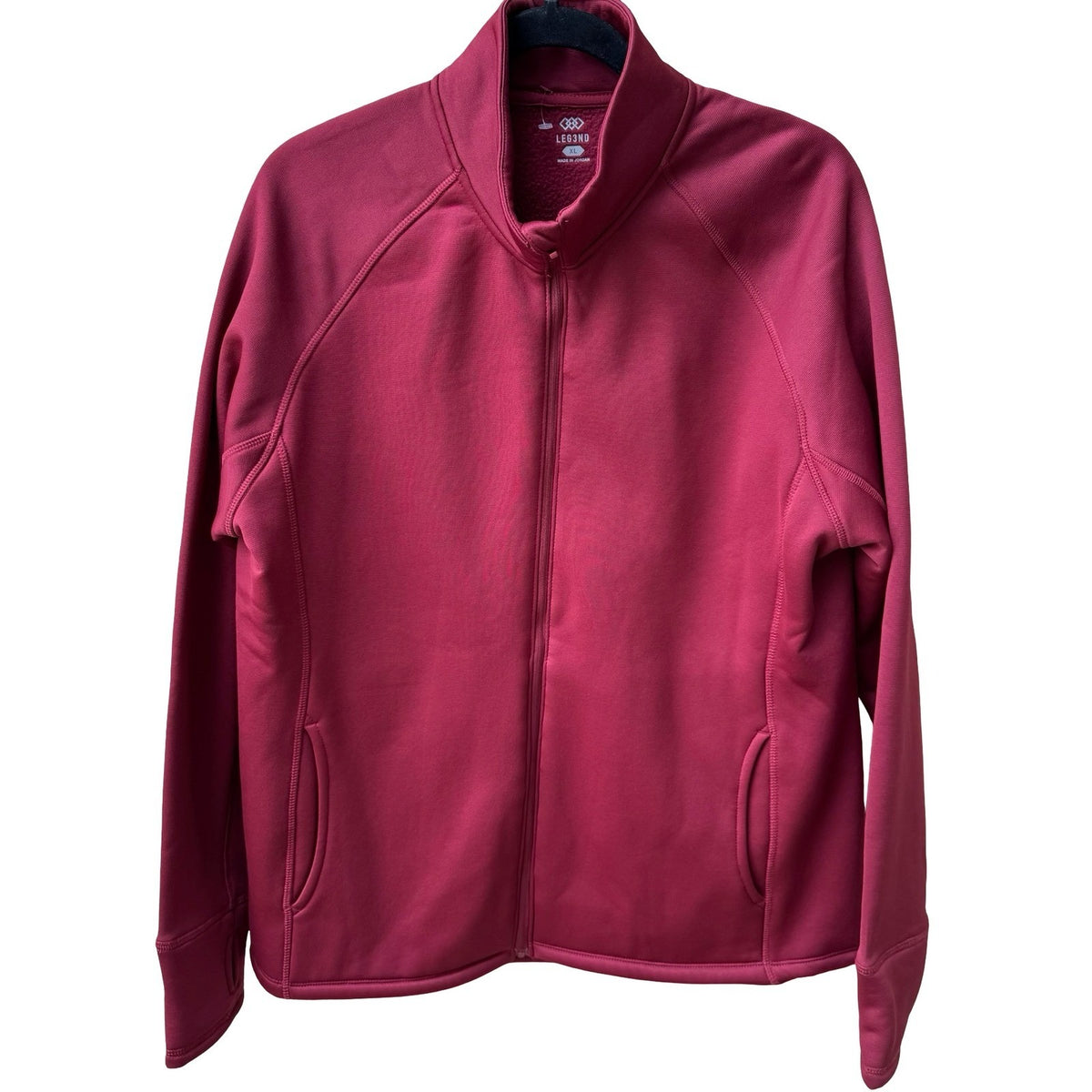 LEG3ND Gorpcore Athleiseure Zip Fleece Lined Thumbhole Active Jacket Burgundy XL