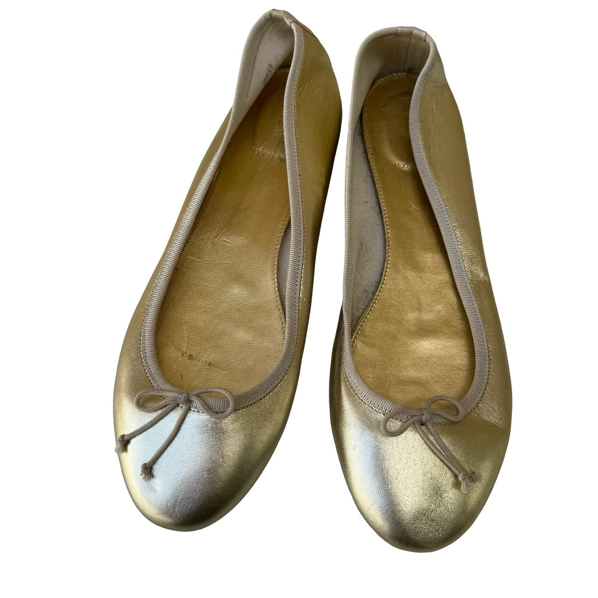 J.Crew Metallic Italian Leather Balletcore Feminine Bow Flats Gold Womens 11