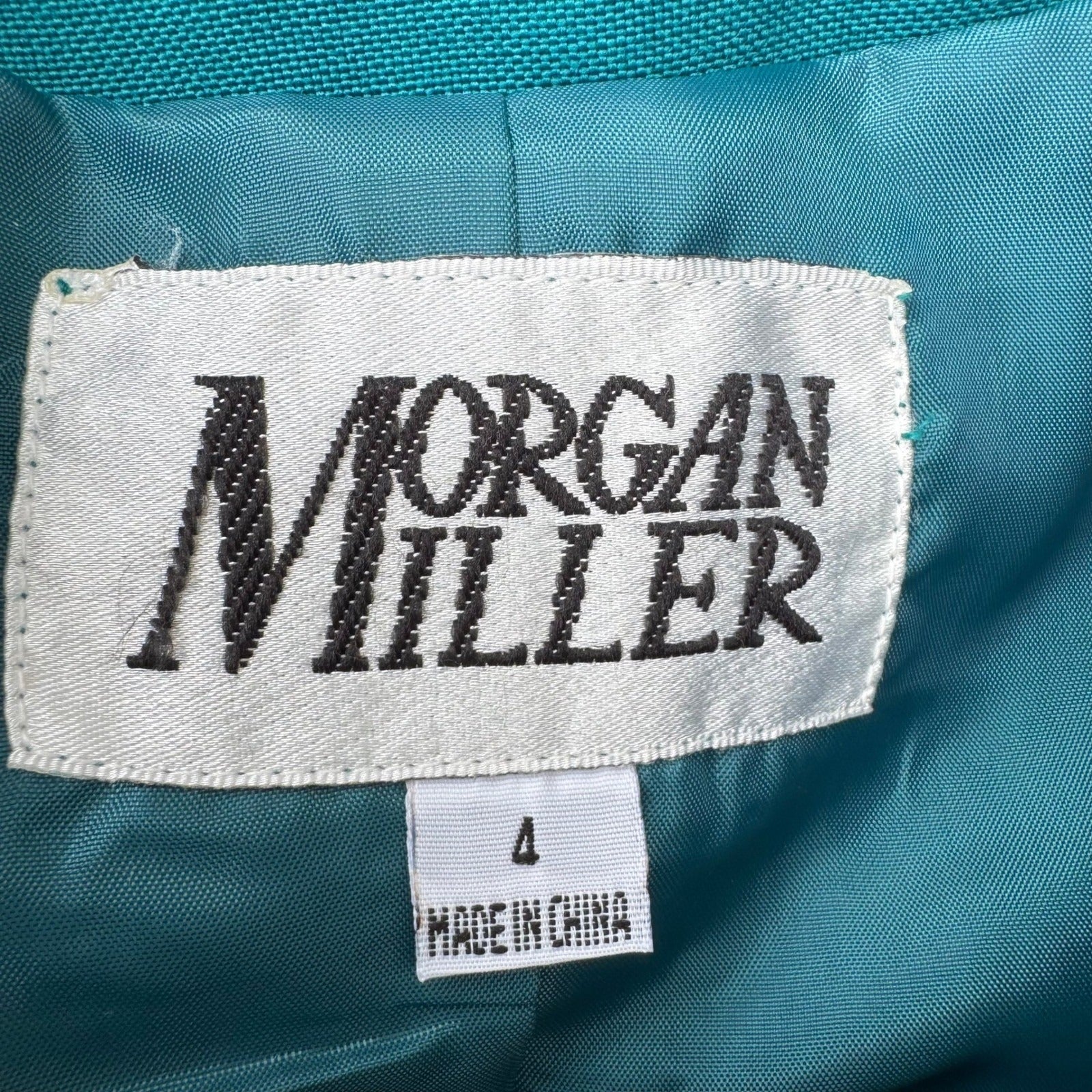 Morgan Miller Vintage 90s Teal Asymmetrical Peplum Blazer Skirt Power Suit Set 4