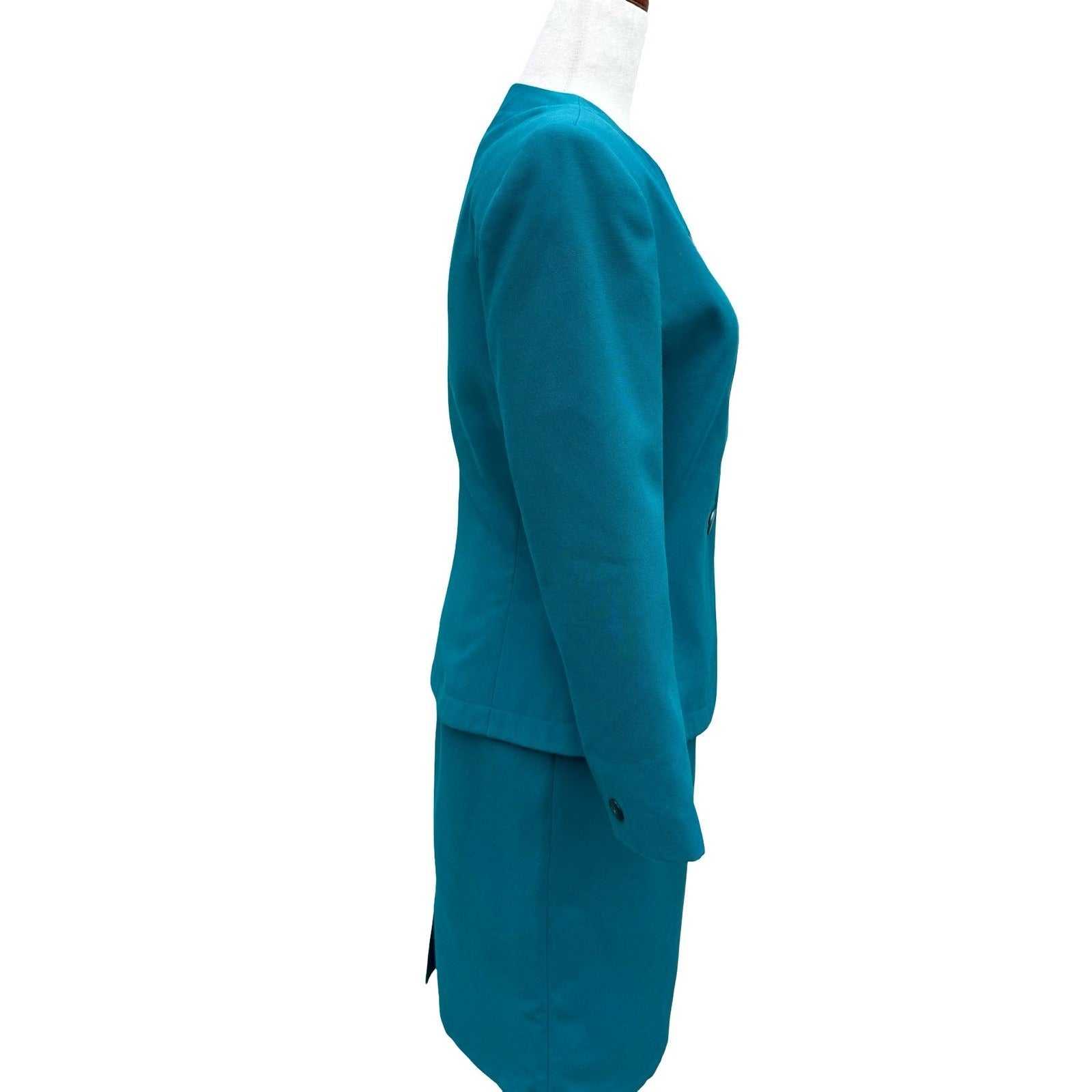 Morgan Miller Vintage 90s Teal Asymmetrical Peplum Blazer Skirt Power Suit Set 4