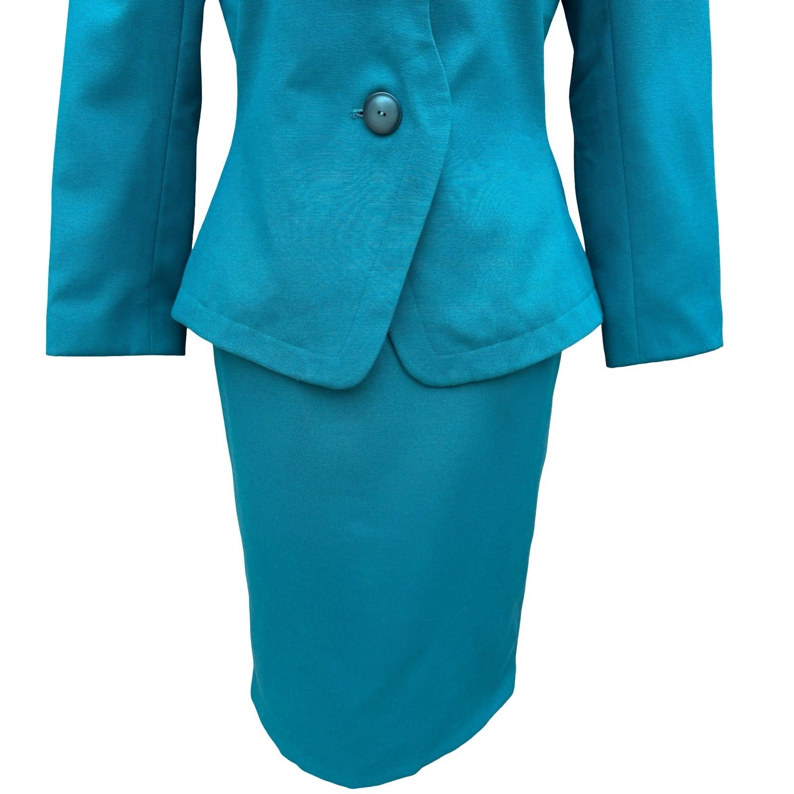 Morgan Miller Vintage 90s Teal Asymmetrical Peplum Blazer Skirt Power Suit Set 4