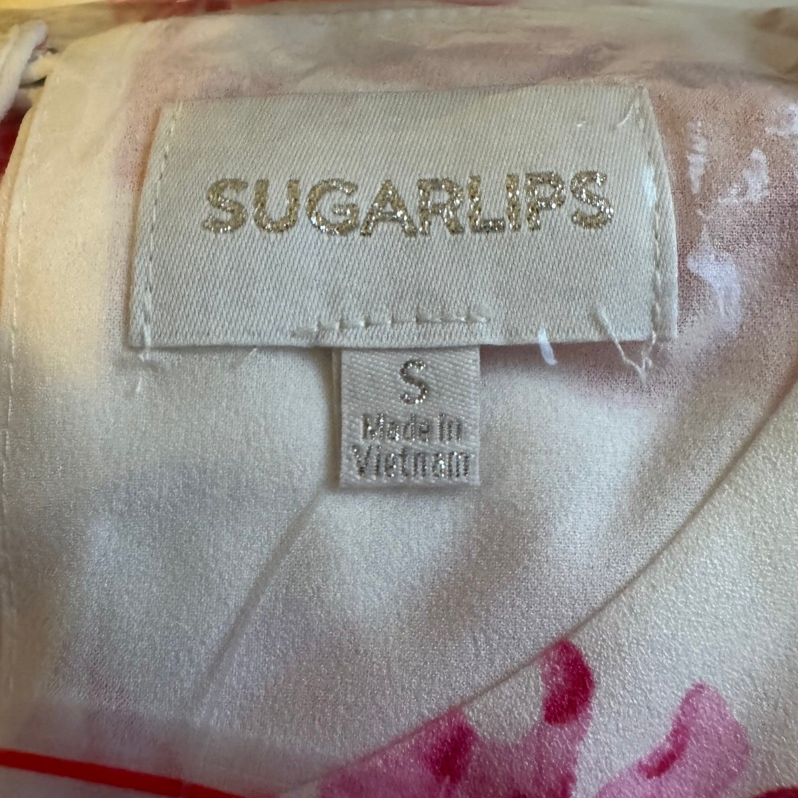 Sugarlips Pink Floral Long Balloon Sleeve Mini Dress White Tie Waist NWT Size S