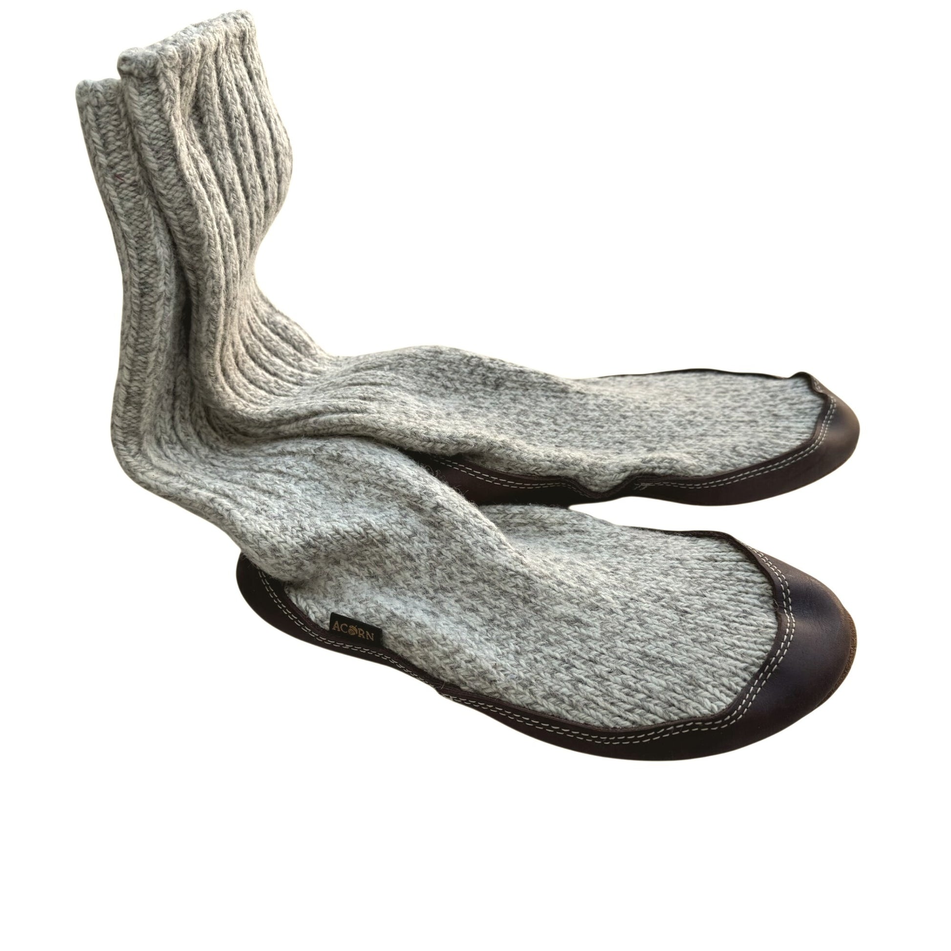 Acorn Original Slipper Socks Grey Ragg Wool-Blend XXS Leather Sole Cloud Cushion