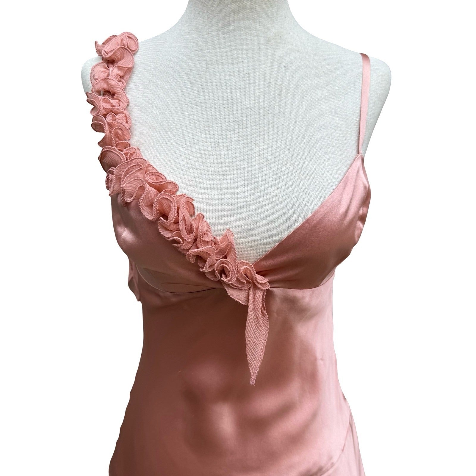 BGN First Y2K 100% Silk Coquette Ruffle Asymmetric Hem Fairy Slip Dress 4 NEW