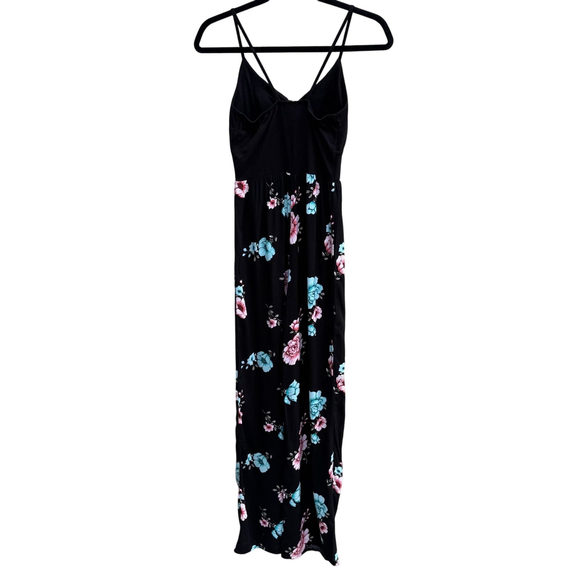 Y2K Black Floral Festival Sleeveless Spaghetti Straps Knot Detail Flowy Jumpsuit
