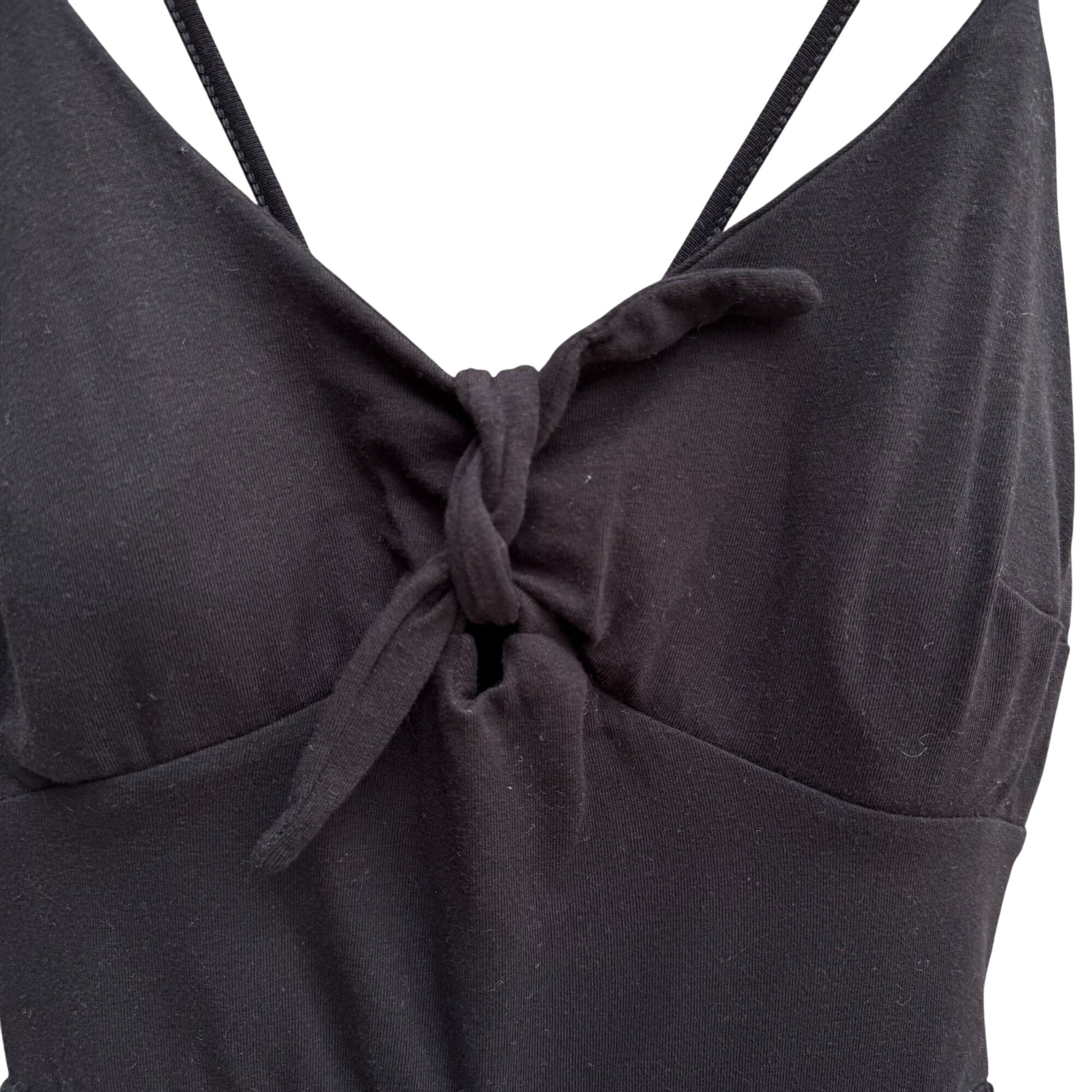 Y2K Black Floral Festival Sleeveless Spaghetti Straps Knot Detail Flowy Jumpsuit