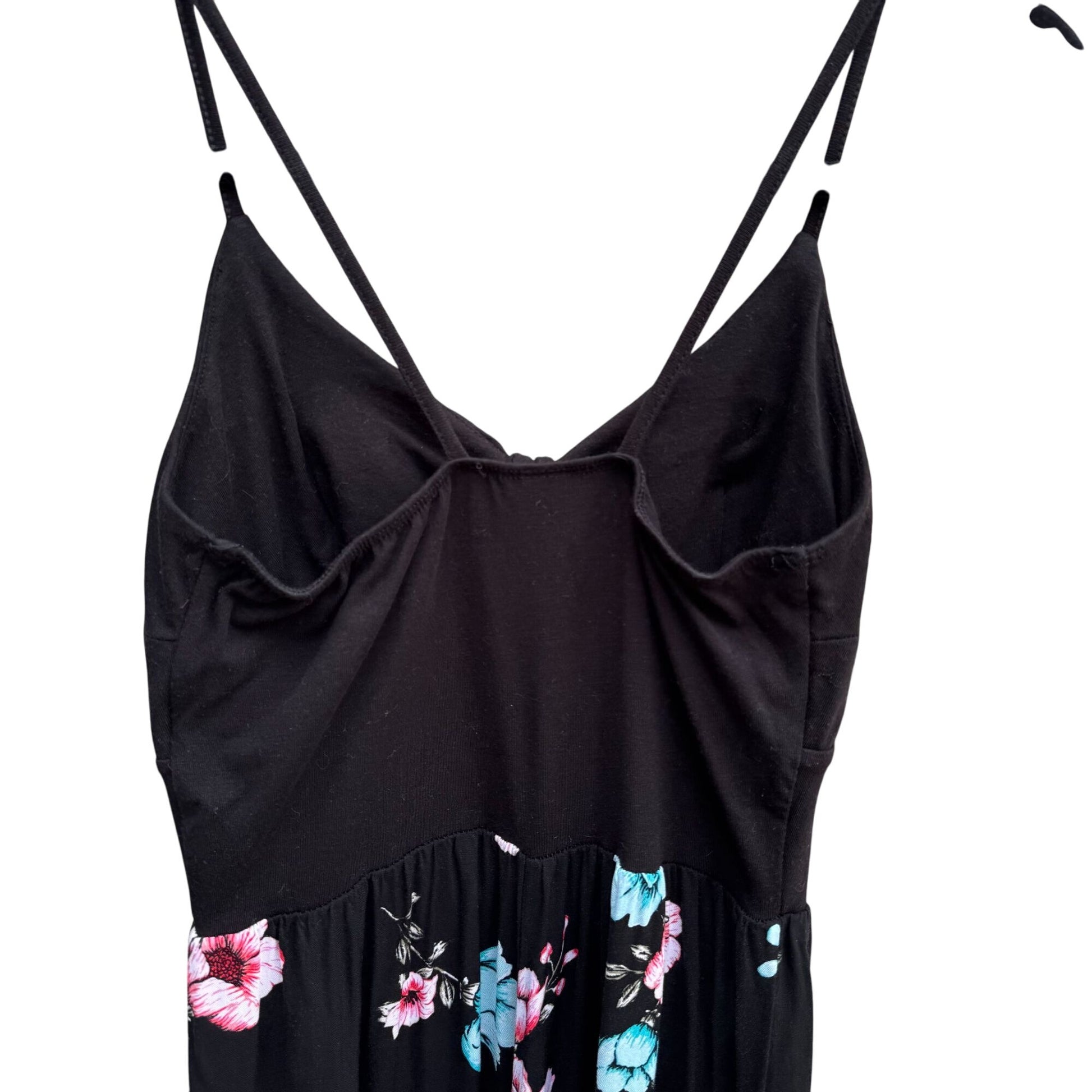 Y2K Black Floral Festival Sleeveless Spaghetti Straps Knot Detail Flowy Jumpsuit