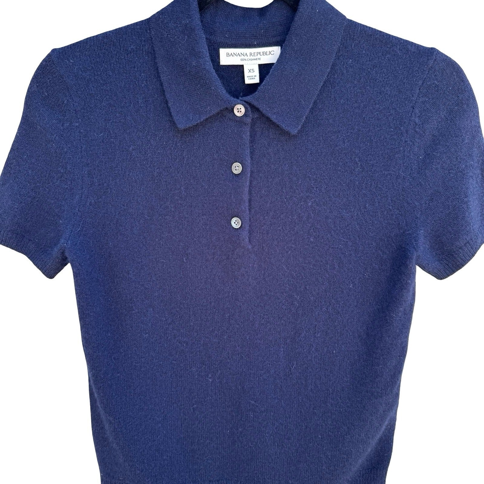 Banana Republic Cashmere Preppy Old Money Polo Capsule Sweater Navy Womens XS