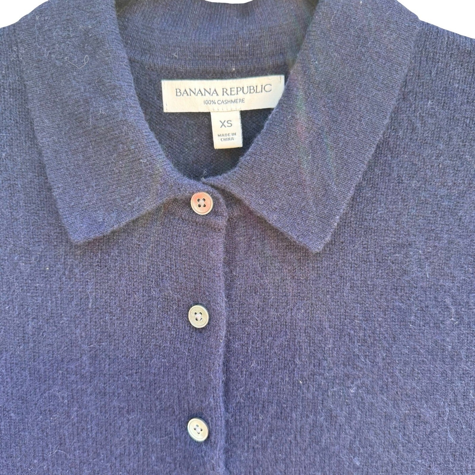 Banana Republic Cashmere Preppy Old Money Polo Capsule Sweater Navy Womens XS