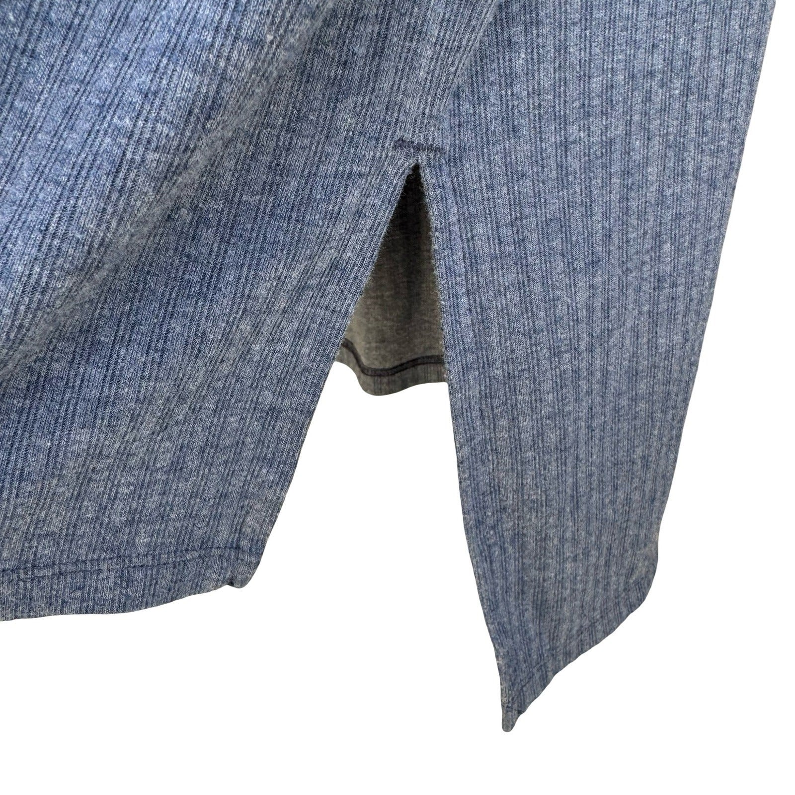 So Ribbed Henley Top Minimalist Snap Button Loungewear Layering Weekend Blue L