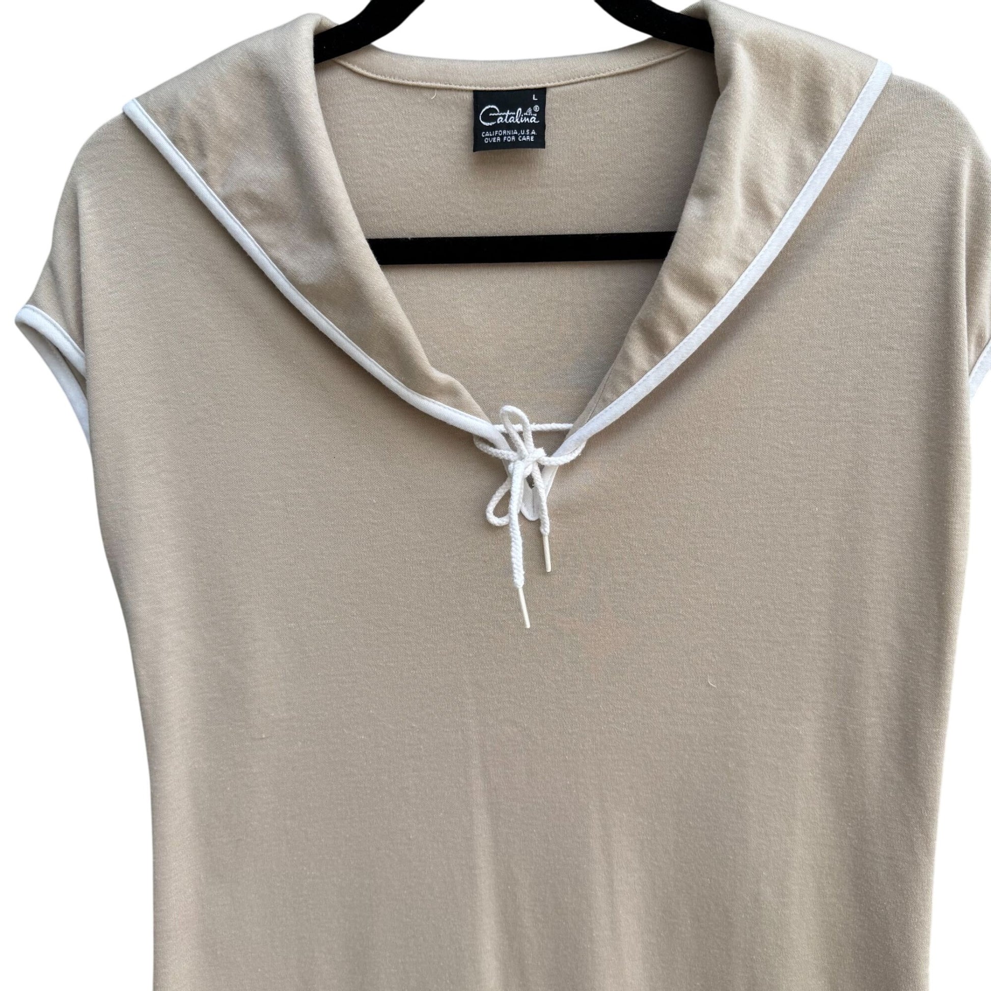 Catalina Vintage 60s 70s Womens Tan Sailor Collar Sleeveless Nautical Shirt L