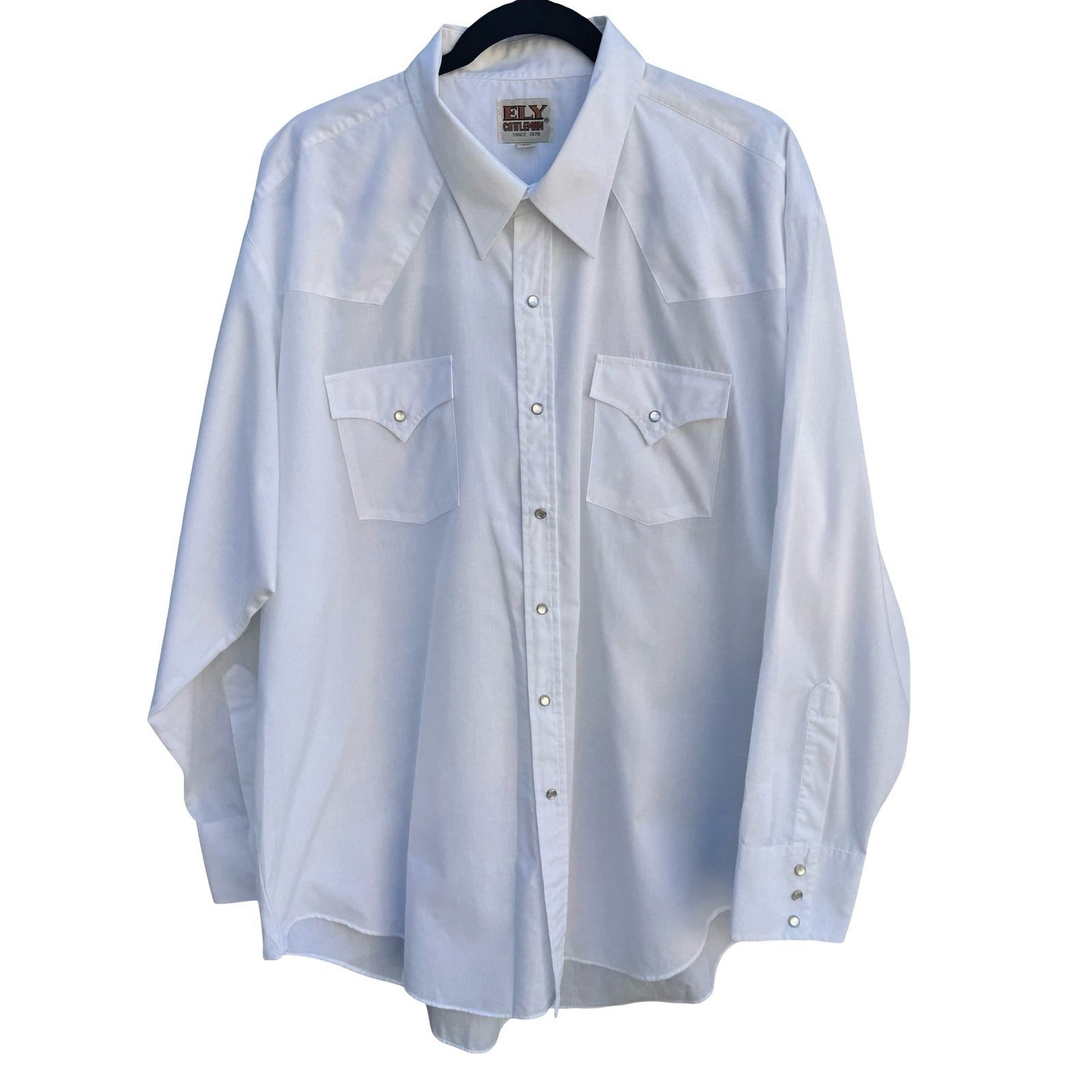 Ely Cattleman Mens XXL White Western Pearl Snap Long Sleeve Shirt 18.5 x 35