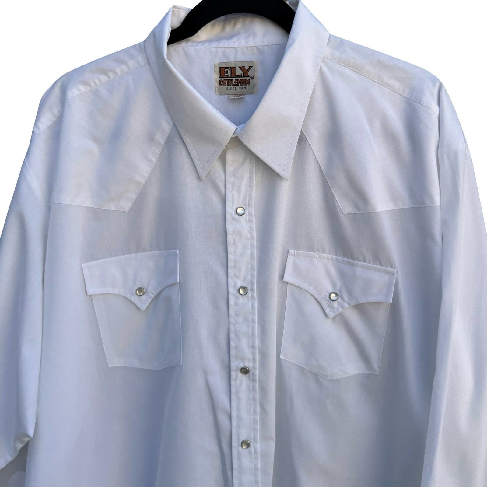 Ely Cattleman Mens XXL White Western Pearl Snap Long Sleeve Shirt 18.5 x 35