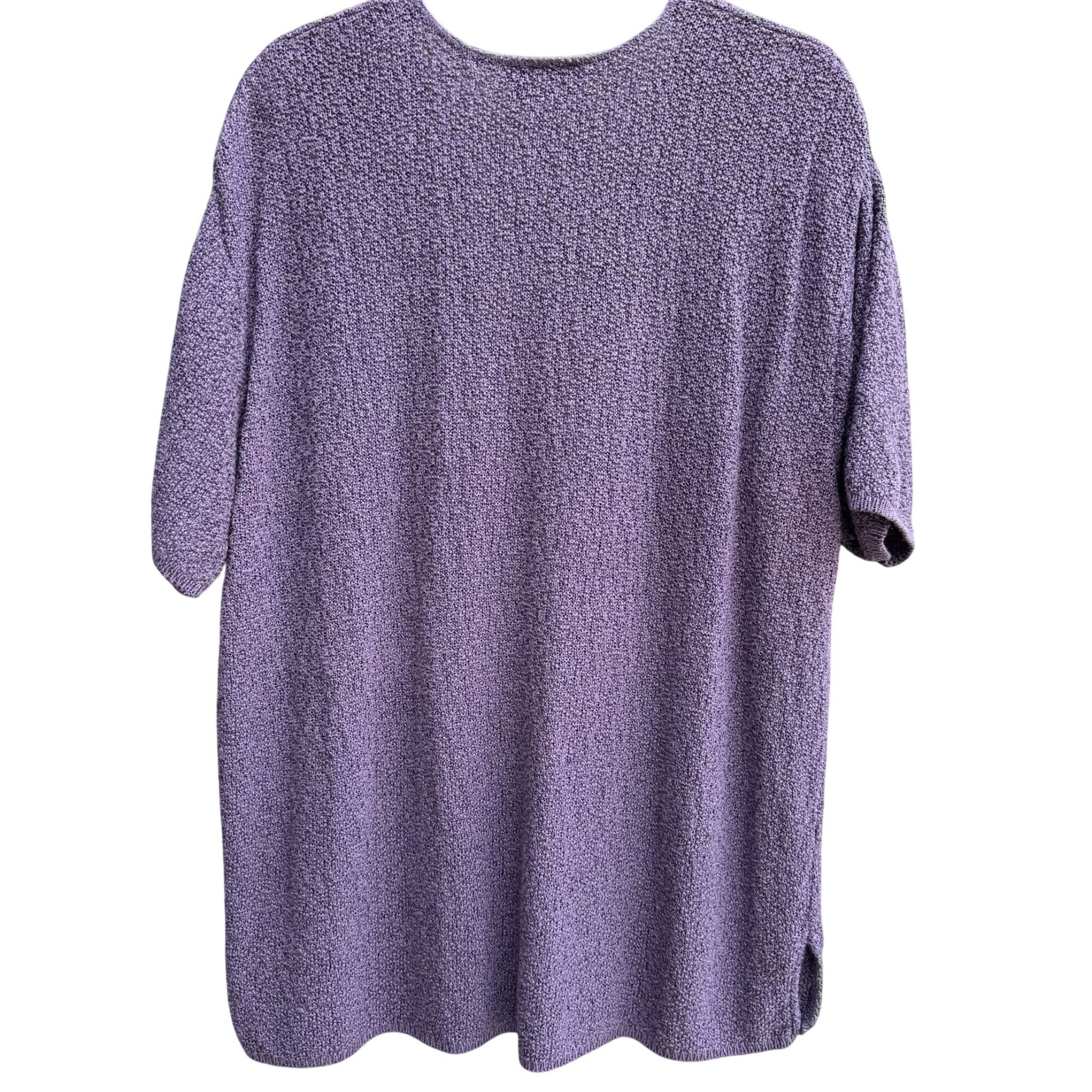 Sarah Arizona V-Neck Purple Textured Pullover Short Sleeve Cottage Knit Sweater