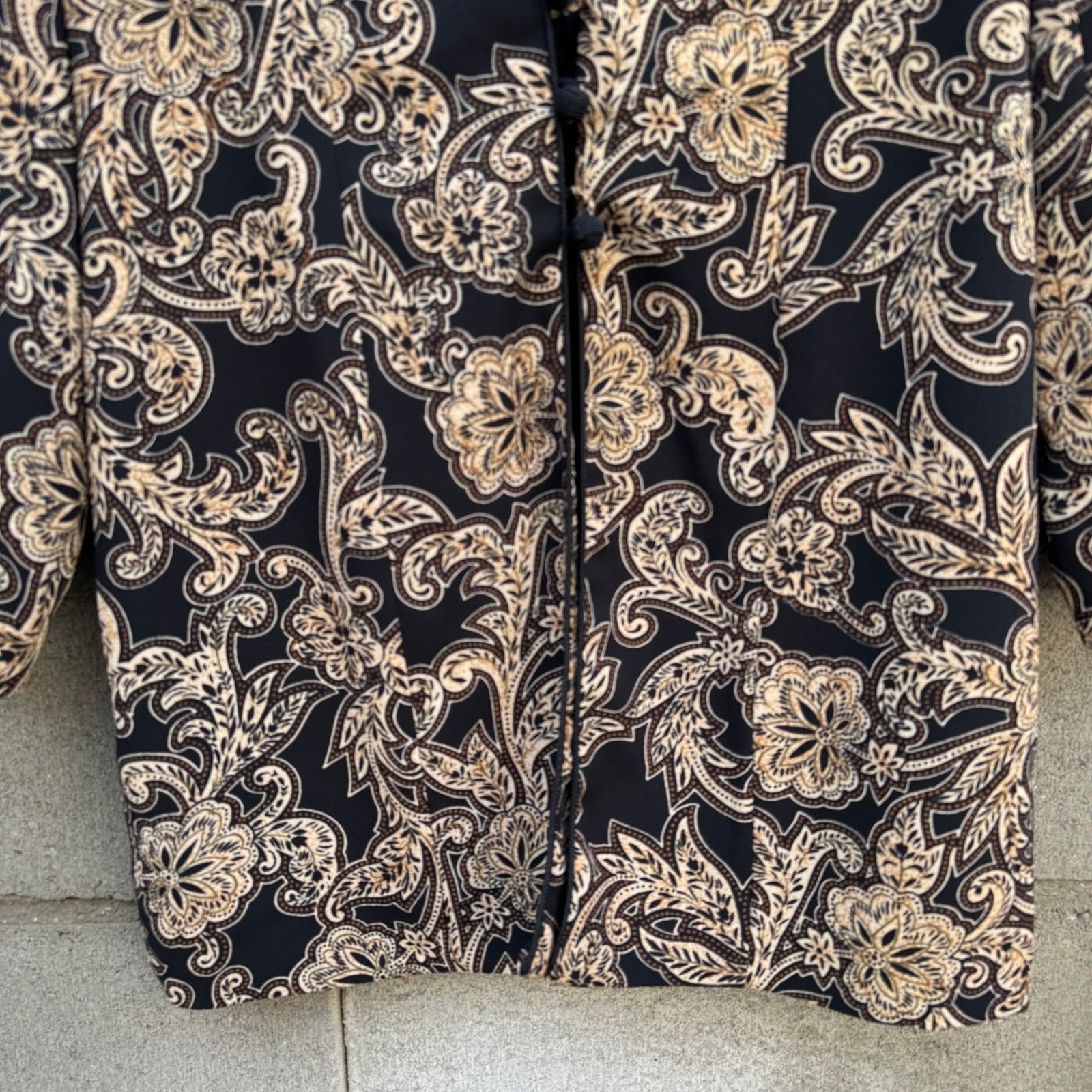 Liz Claiborne Petite Blazer Jacket Black Tan Floral Paisley Frog Button Size 4P
