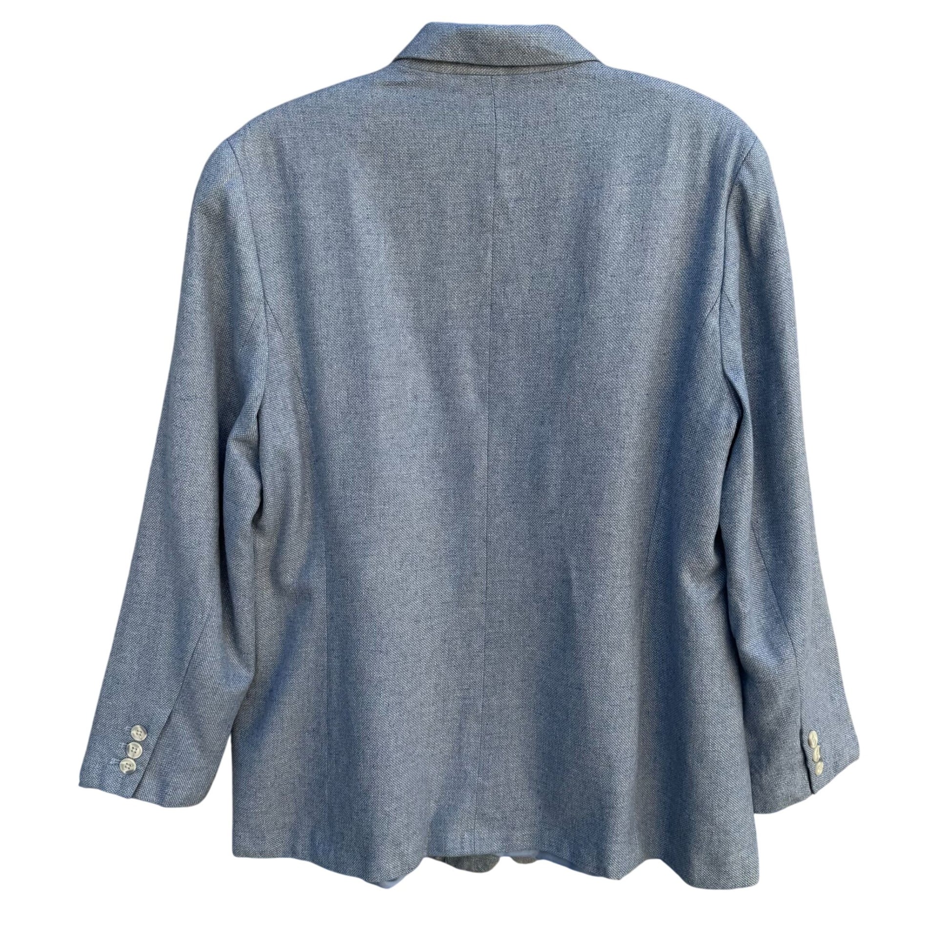 Lands End Vintage Blue Wool Silk Linen Textured Professional Blazer Jacket 16