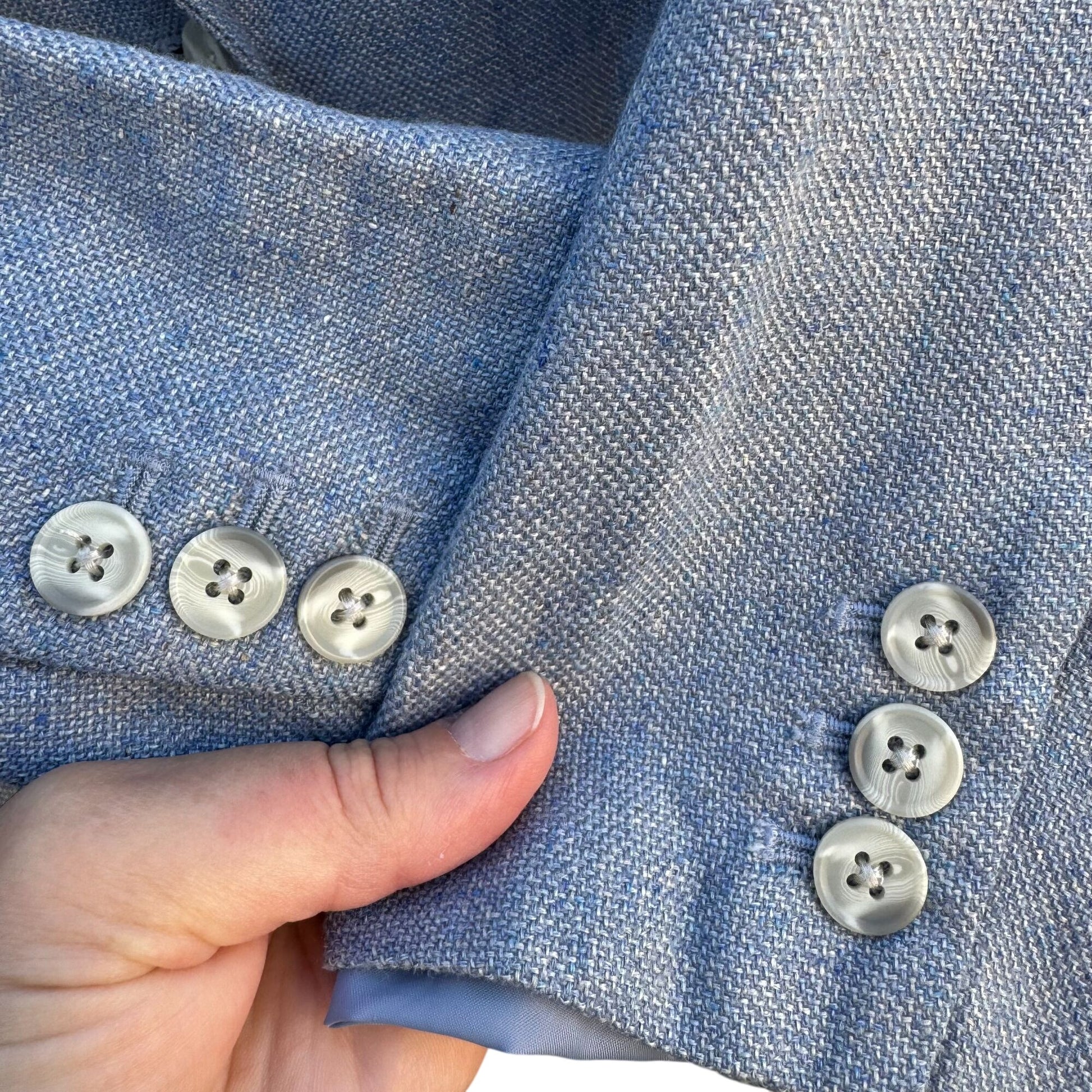 Lands End Vintage Blue Wool Silk Linen Textured Professional Blazer Jacket 16