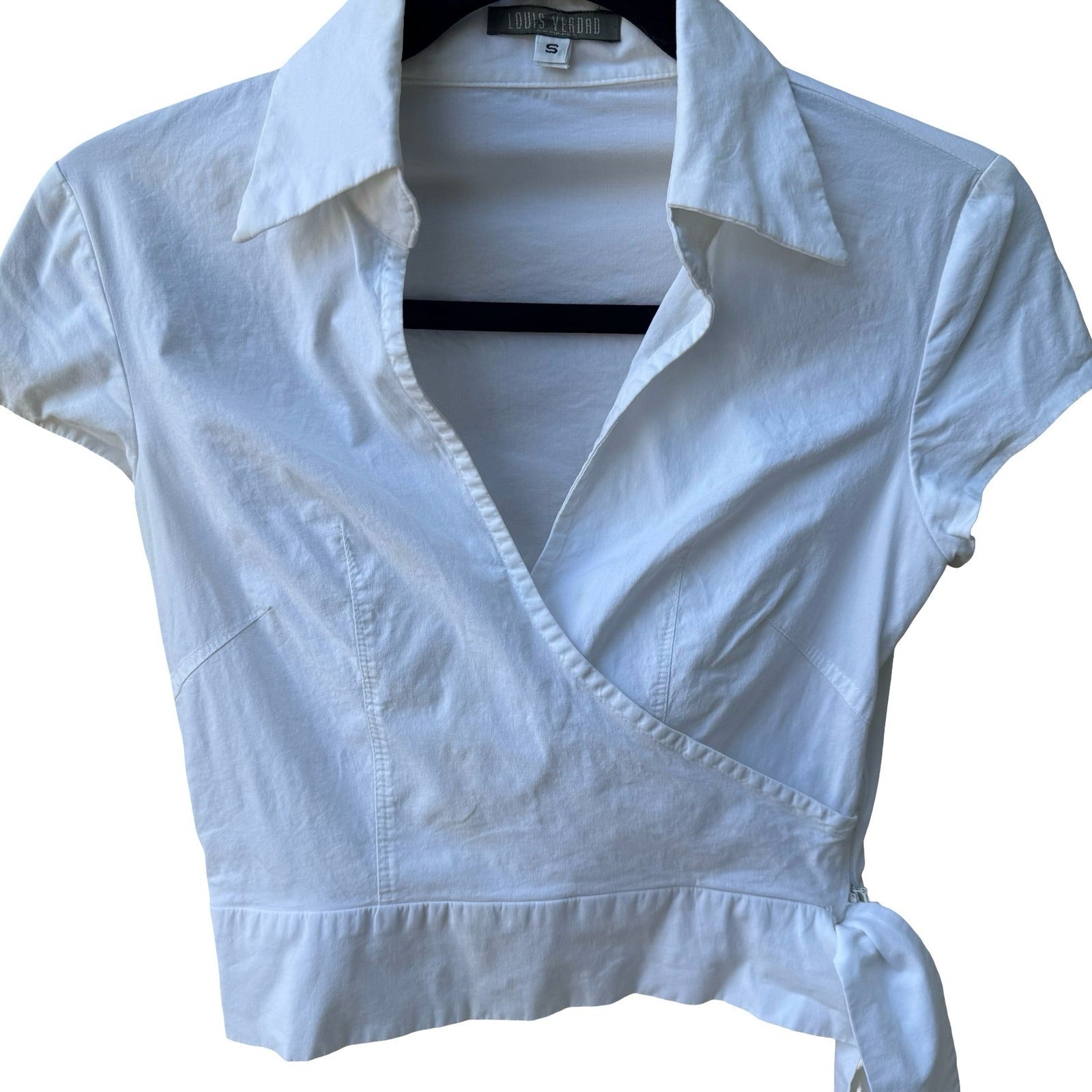 Louis Verdad Y2K Minimalist Tailored Preppy Chic Cotton Wrap Shirt Tie Waist S
