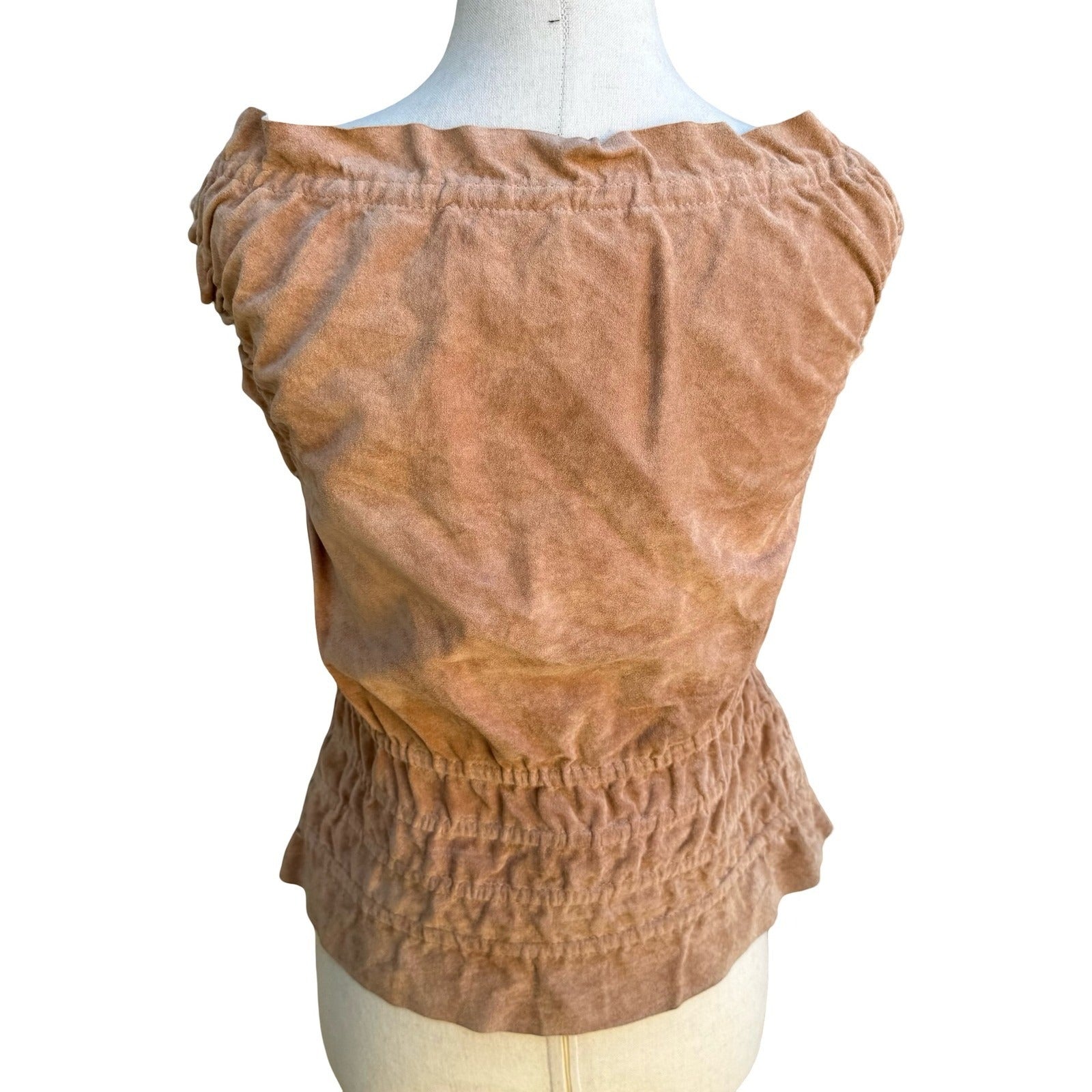 Arden B 100% Leather Boho Western Festival Romantic Smocked Peasant Top Suede XS