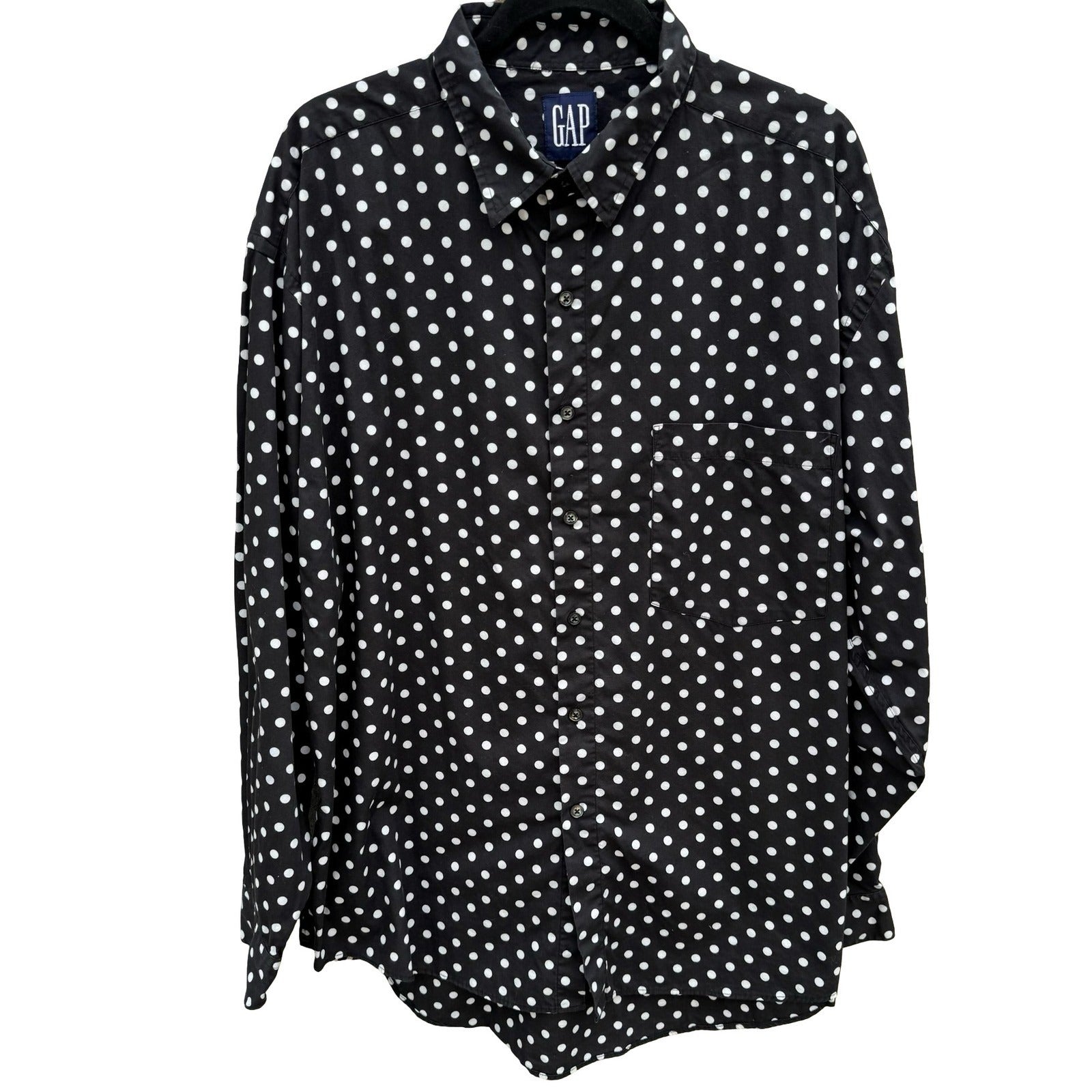 Gap Vintage 90s Mens Polka Dot Button Down Shirt Black White Long Sleeve XXL