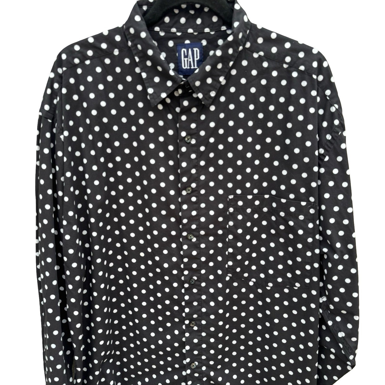 Gap Vintage 90s Mens Polka Dot Button Down Shirt Black White Long Sleeve XXL