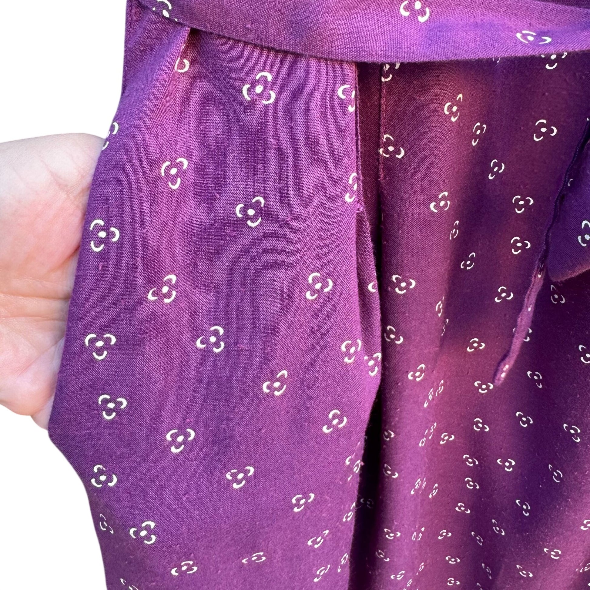 Robbie Bee Vintage Purple Midi Pleated Dress Tie Belt Prairie Floral Cottage L