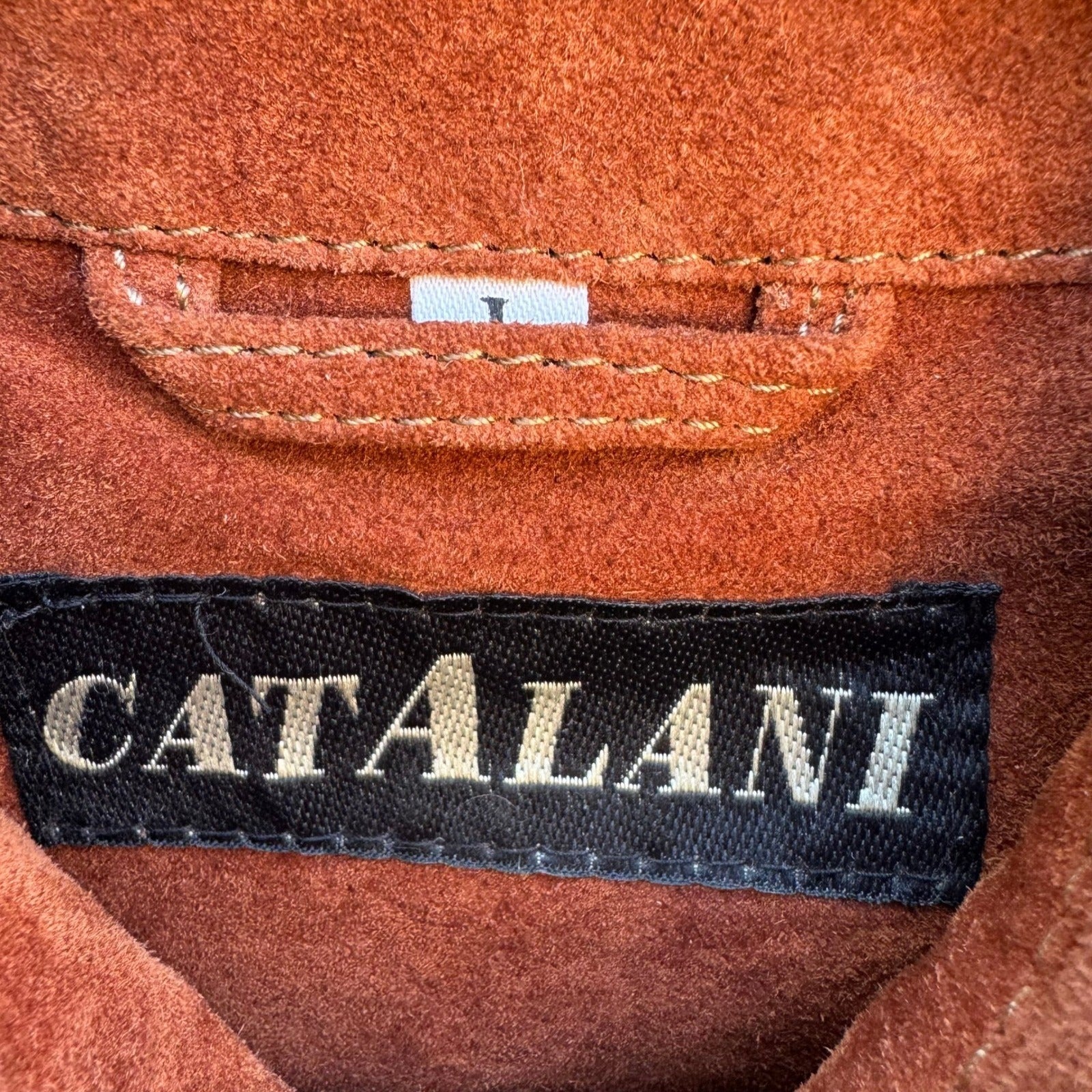 Catalani Vintage 90s Suede Leather Western Boho Cowgirl Shirt Shacket Rust L
