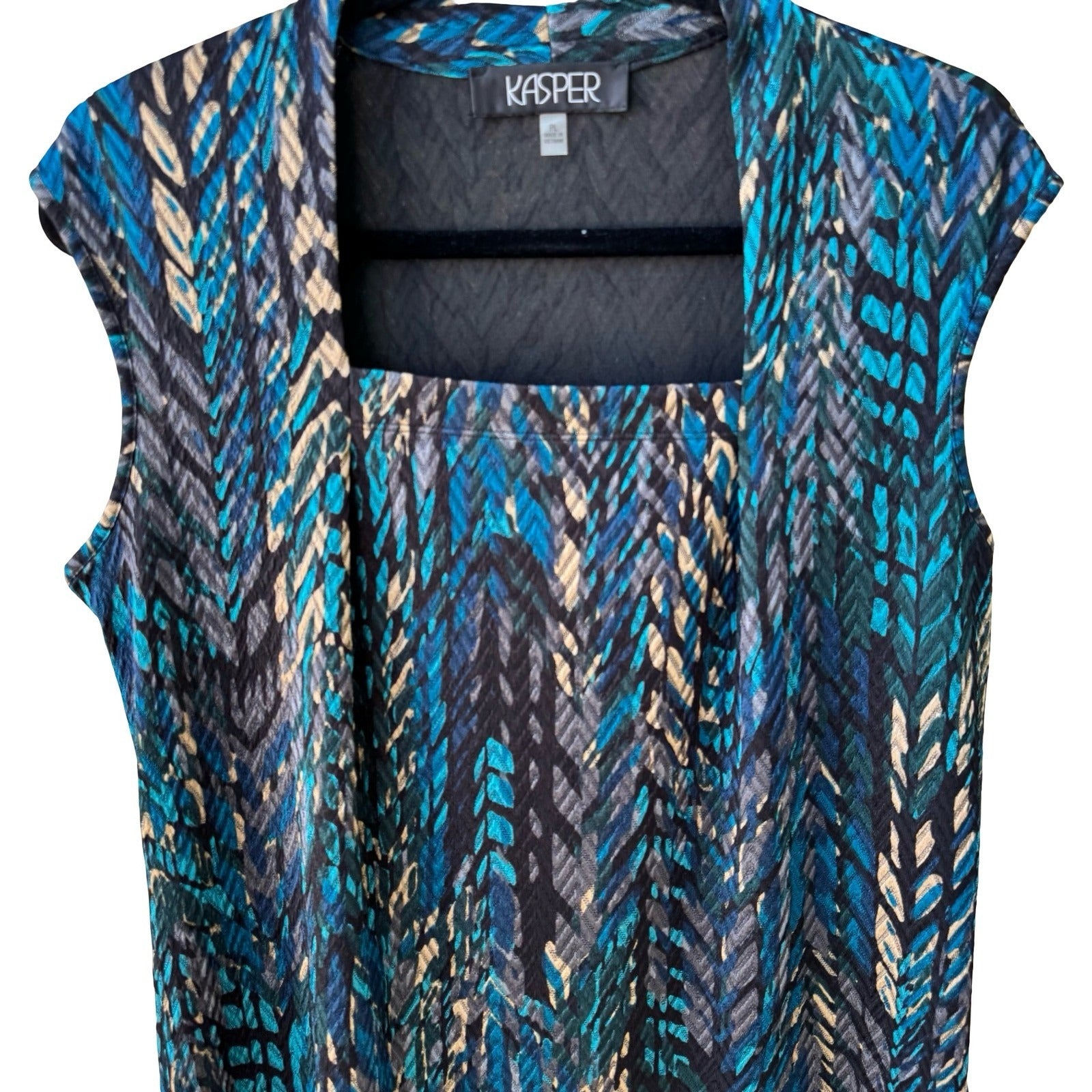 Kasper Careerwear Layering Sleeveless Square Neck Abstract Chevron Blouse Blue L