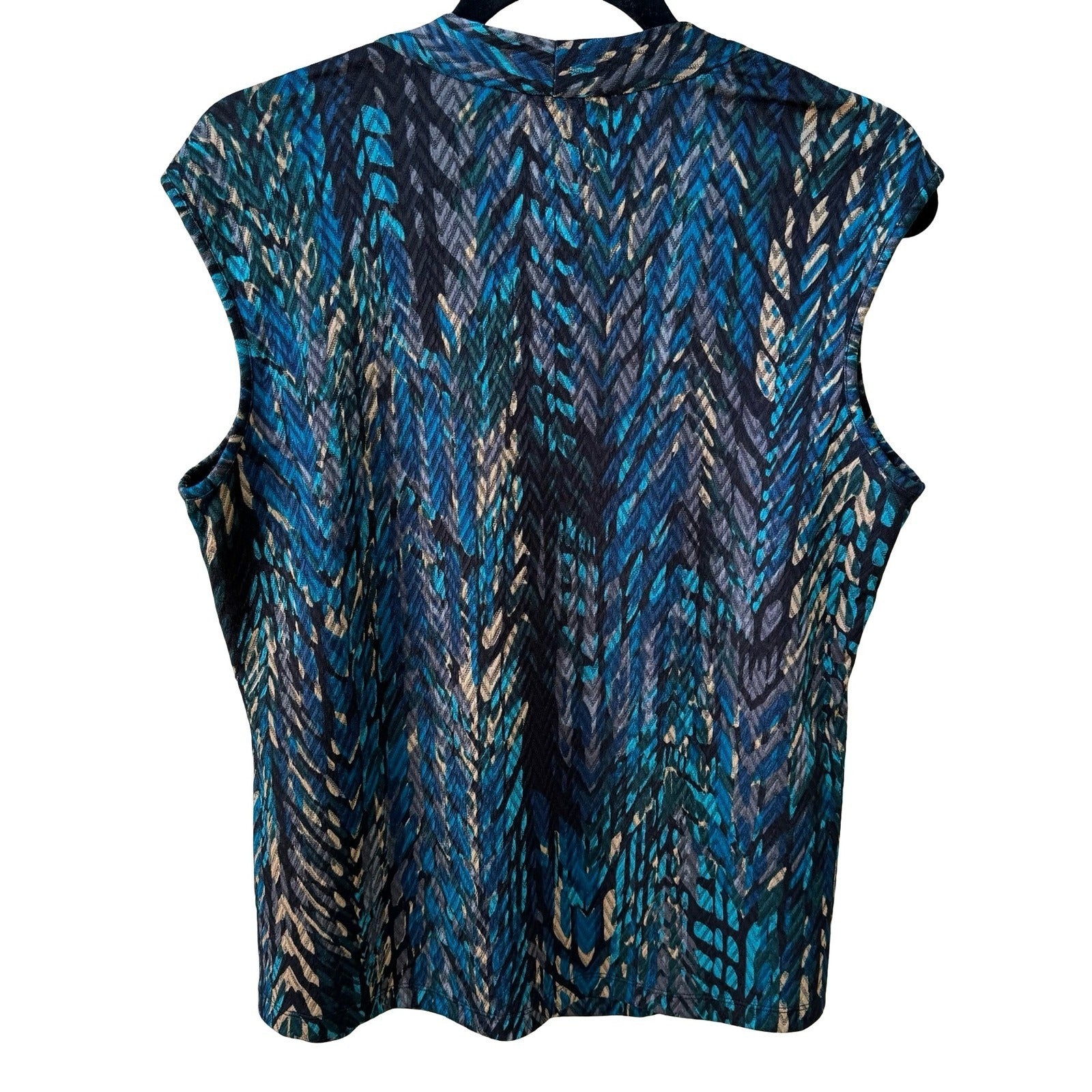 Kasper Careerwear Layering Sleeveless Square Neck Abstract Chevron Blouse Blue L