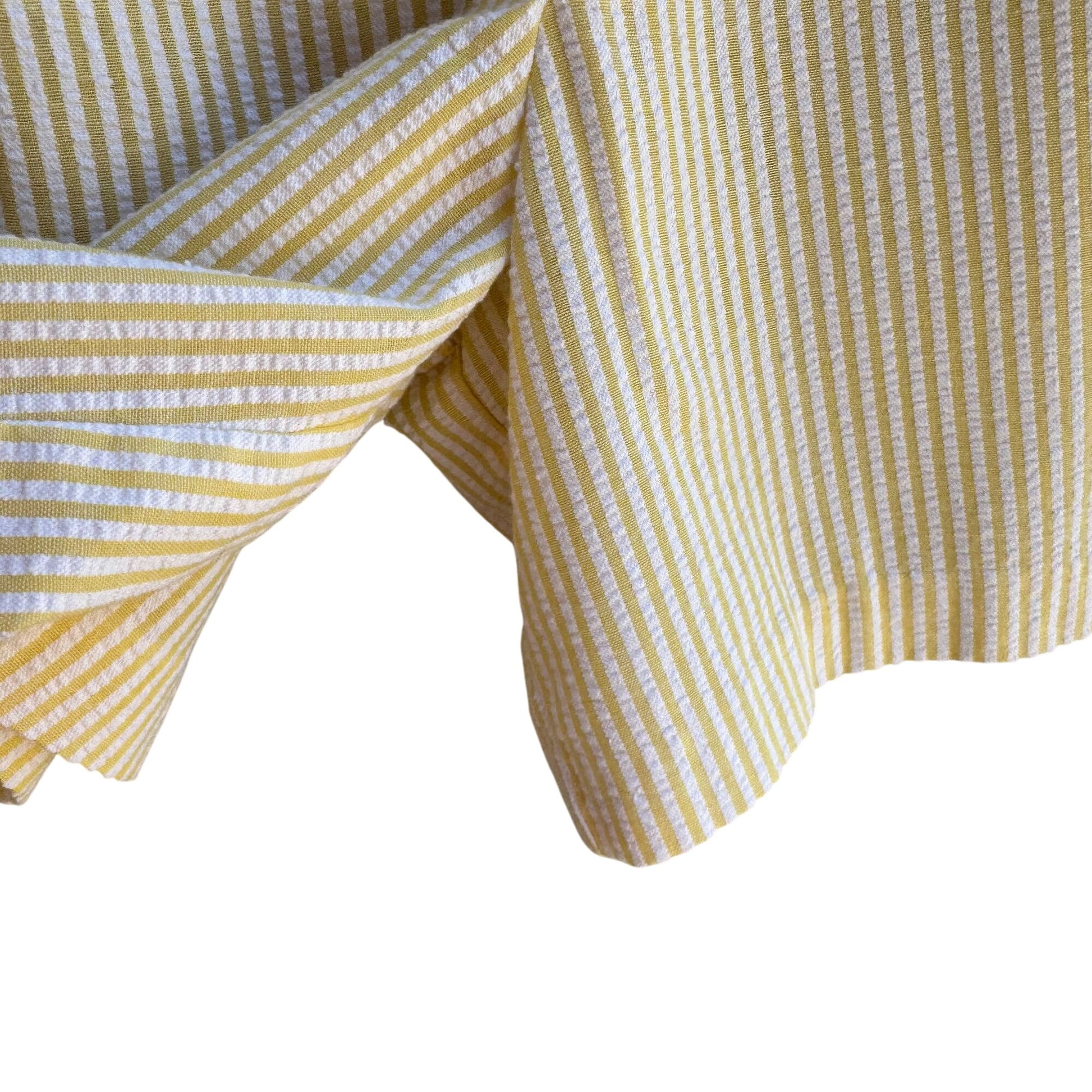 Vintage 80s Womens Yellow White Striped Seersucker Elastic Waist Granny Shorts
