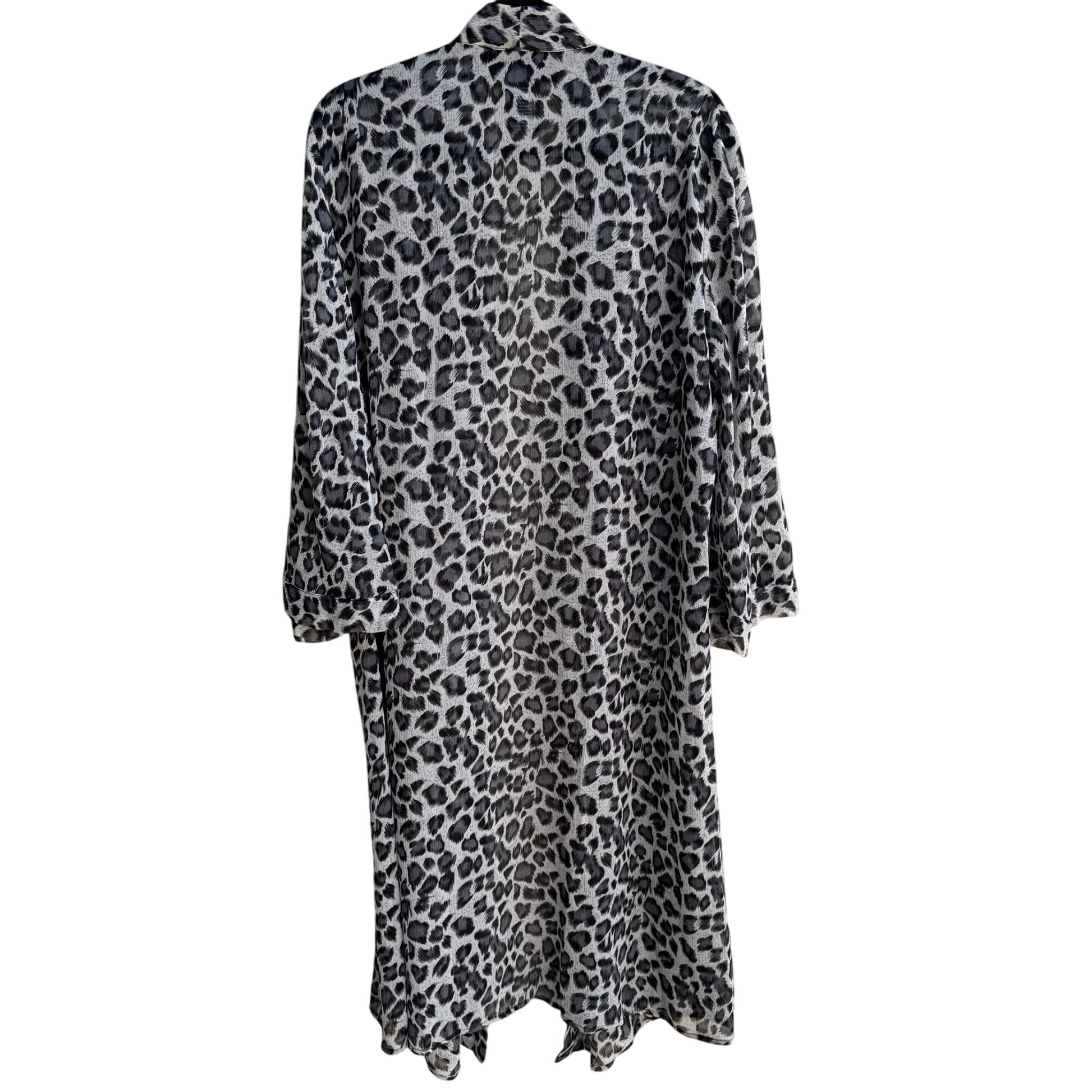 Susan Graver Style Womens Black Kimono Leopard Print Semi Sheer Duster Cardigan