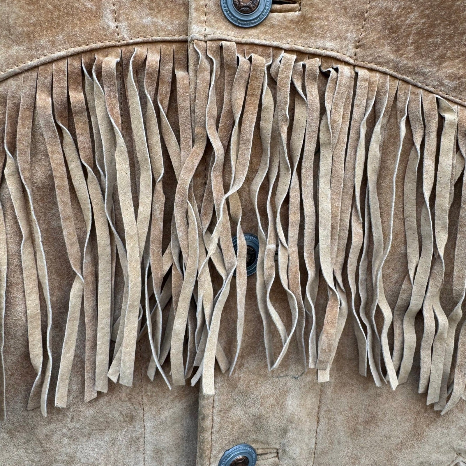 Lizwear Vintage Tan Suede Leather Fringe Western Jacket Womens M Rodeo Festival