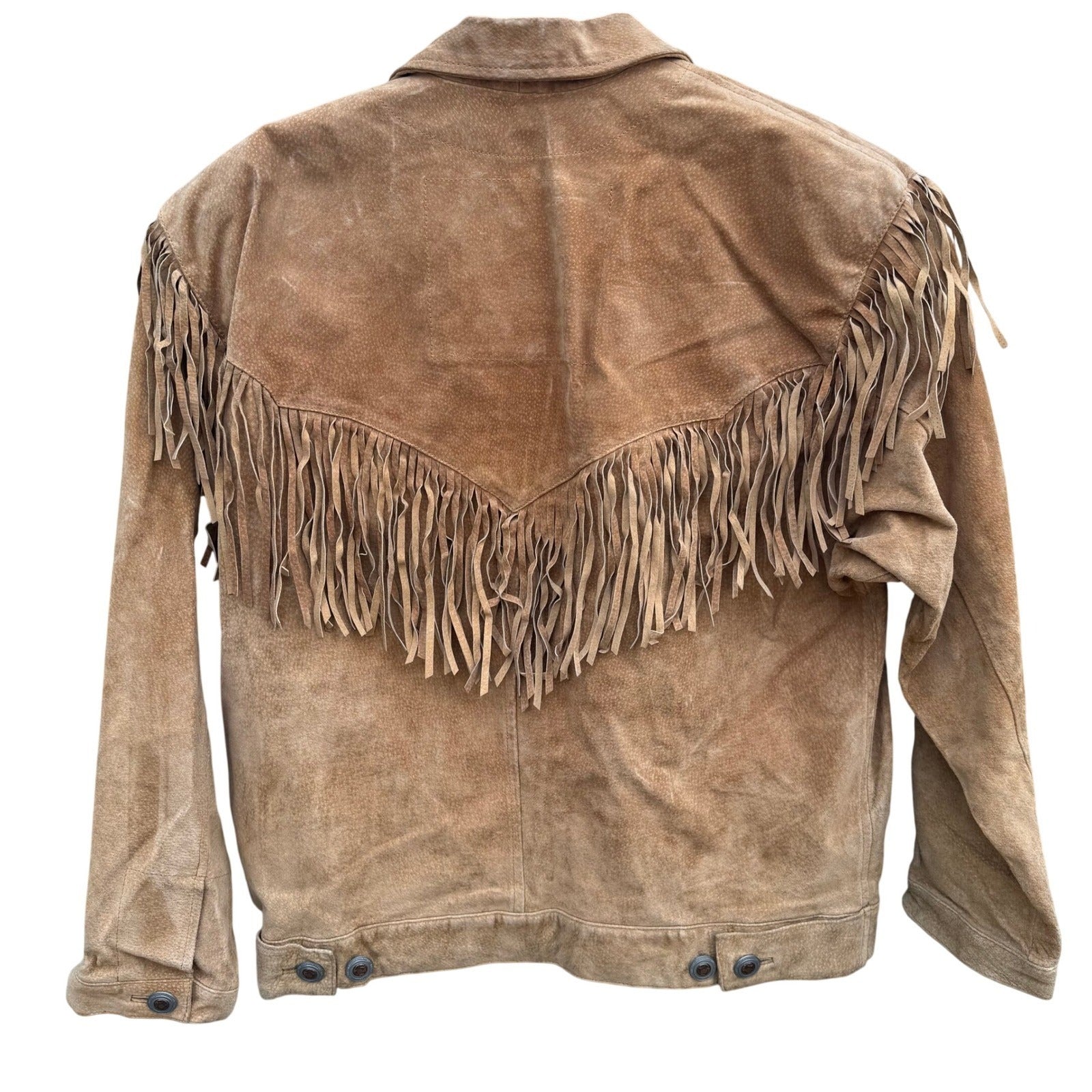 Lizwear Vintage Tan Suede Leather Fringe Western Jacket Womens M Rodeo Festival
