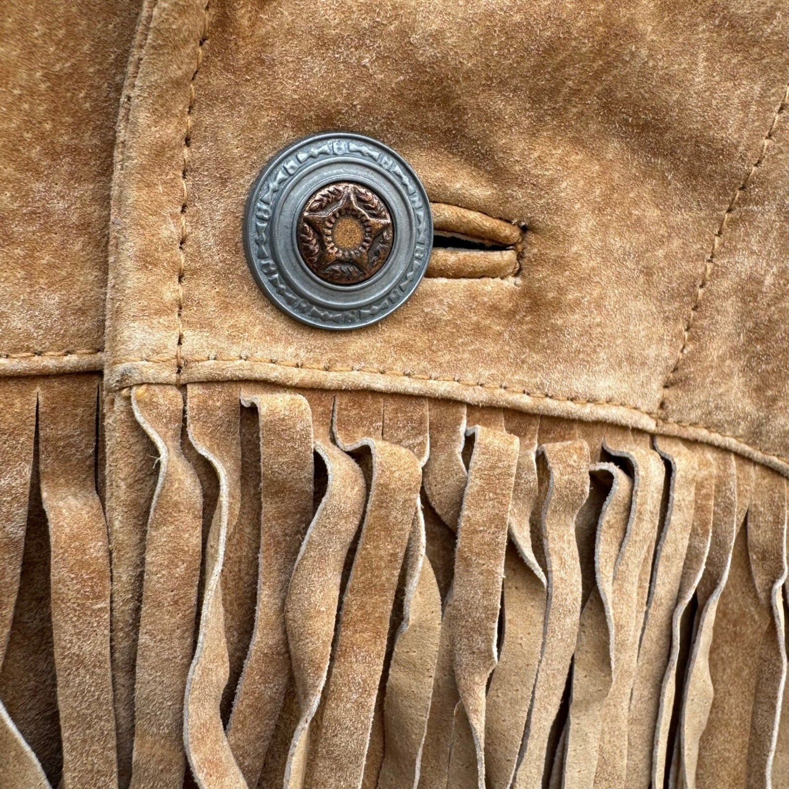 Lizwear Vintage Tan Suede Leather Fringe Western Jacket Womens M Rodeo Festival